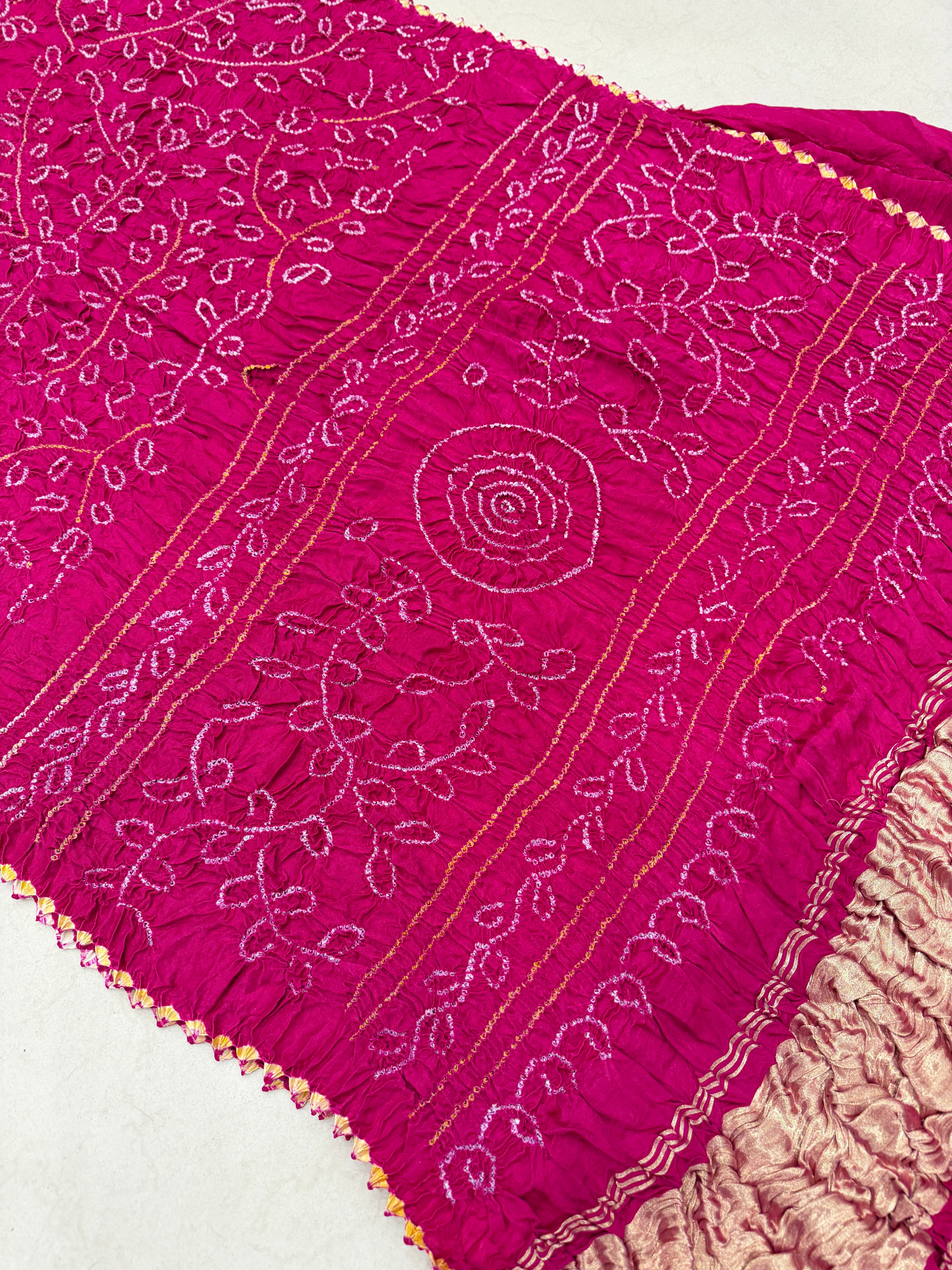 Rani Pink Ambadal Pure Gajji Silk Rai Bandhej Hand Made Saree