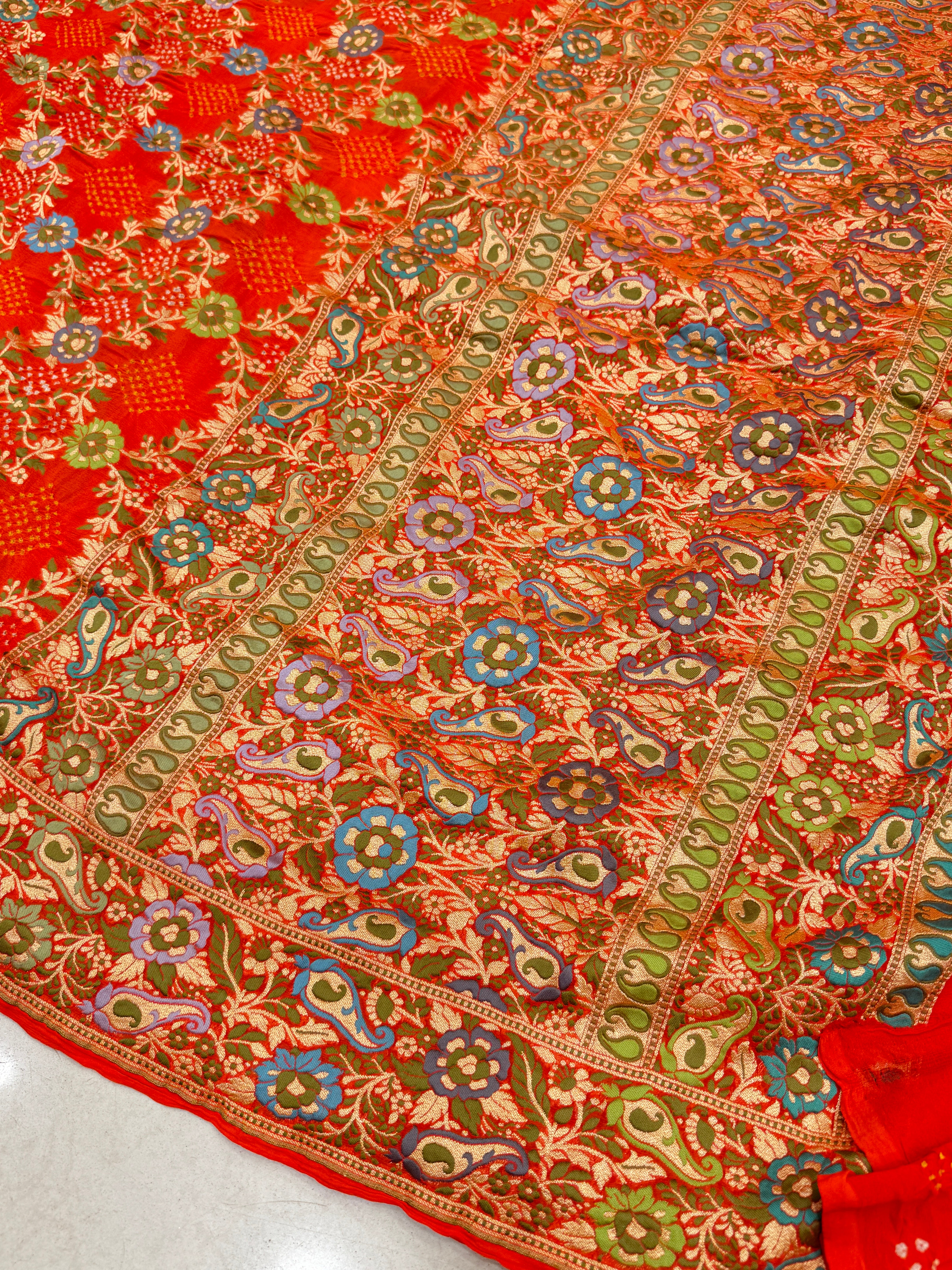 Orange Meenakari Handloom Bandhej Saree