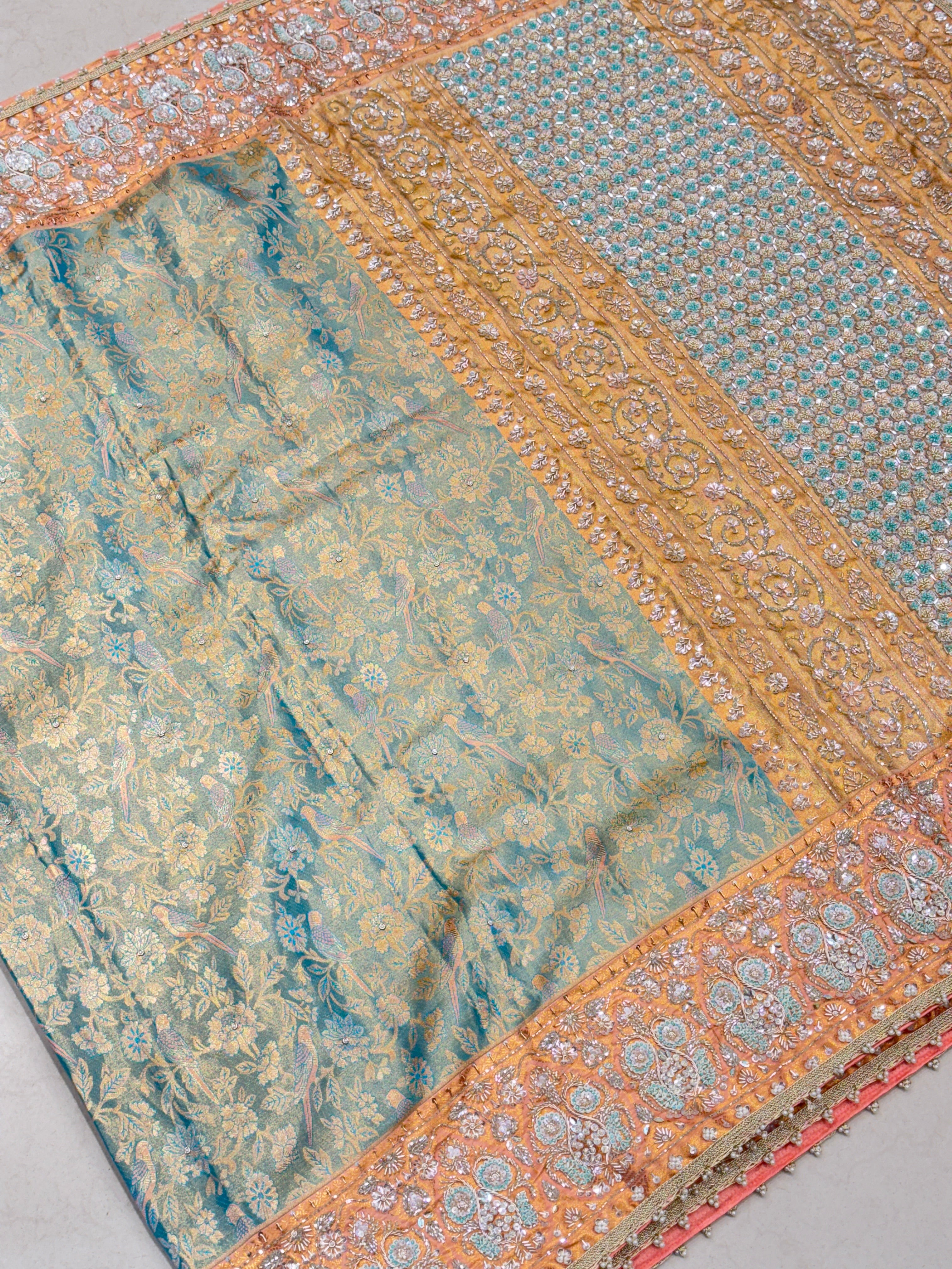 Sea Green Kanjivaram Hand Embroidery Saree