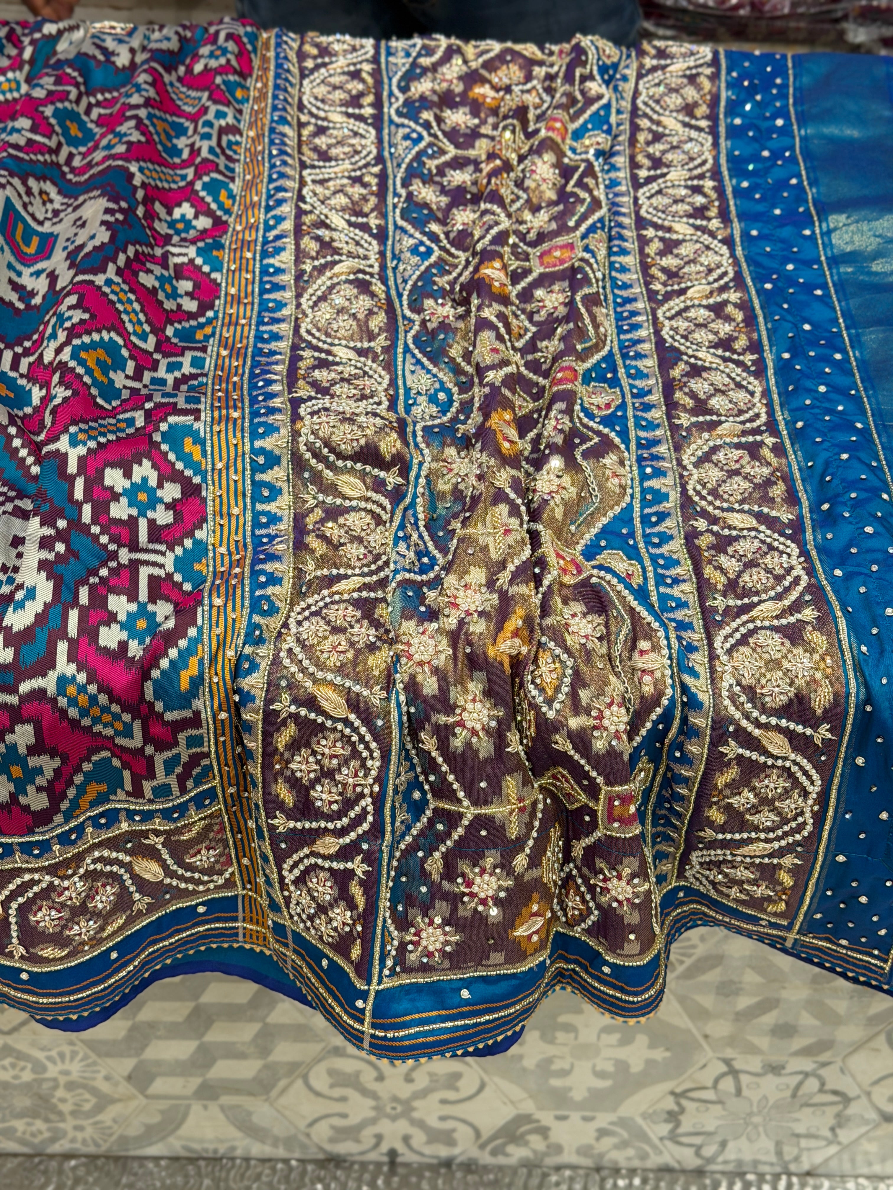 Blue Rani Chabdi Elephant Patola Hand Embroidery Saree