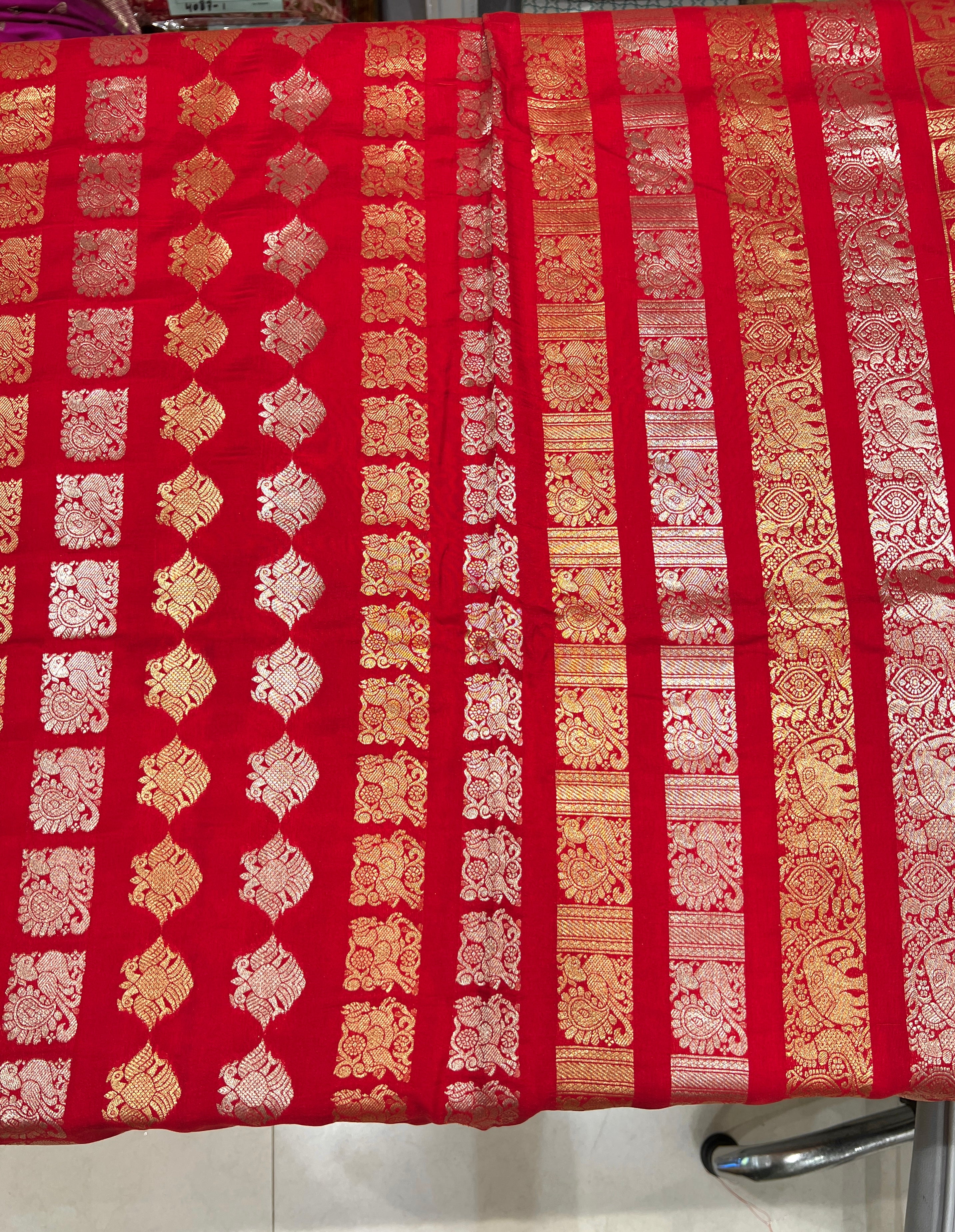 Red Nita Ambani Inspired Banarasi Contemporary Saree