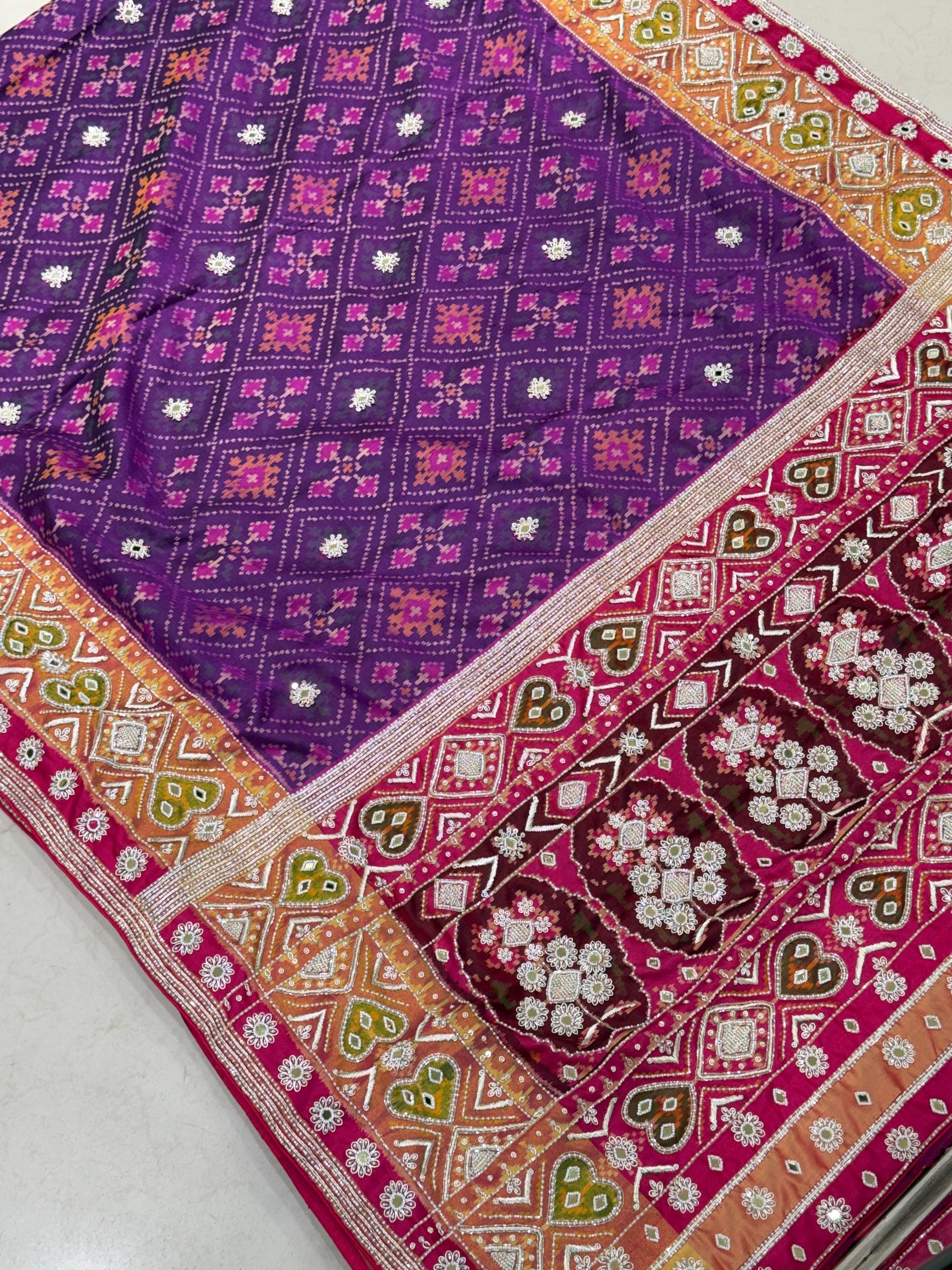 Violet Handloom Patola with Zardozi Moti Embroidery
