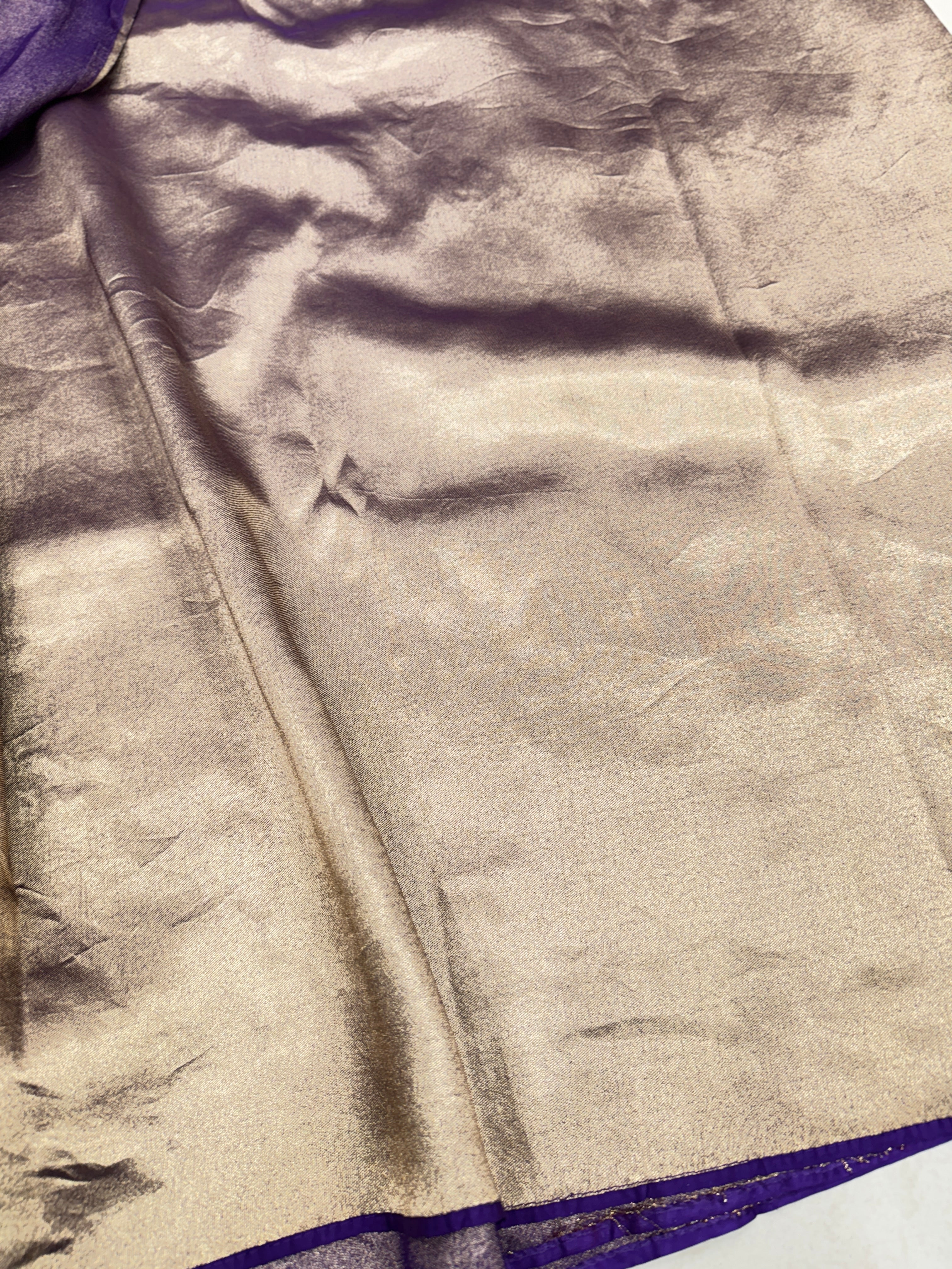 Violet Gold Silver Half Half Contemporary Banarasi Tissue Silk Saree