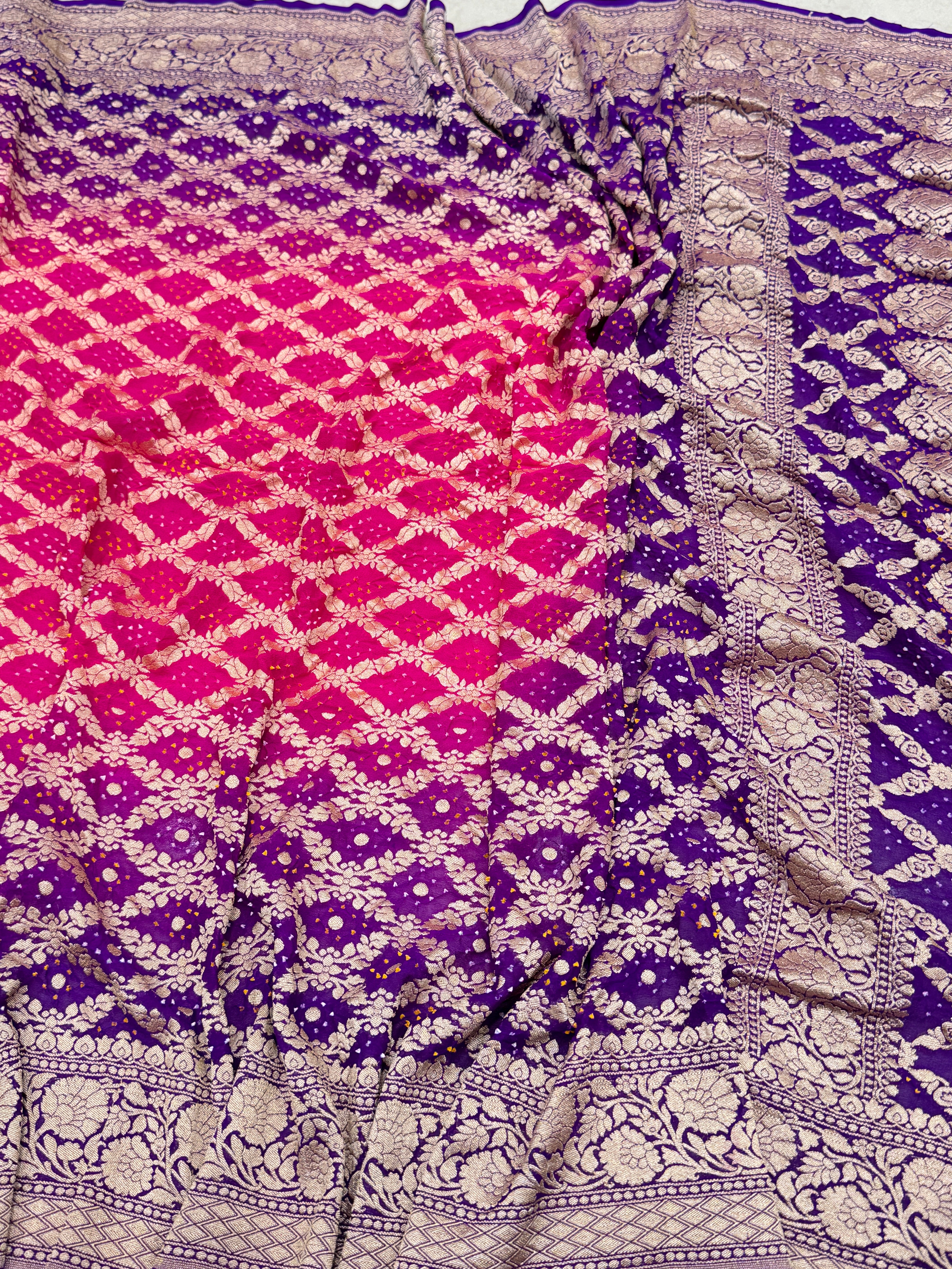 Rani Magenta Shaded Bandhej Bandhini Saree