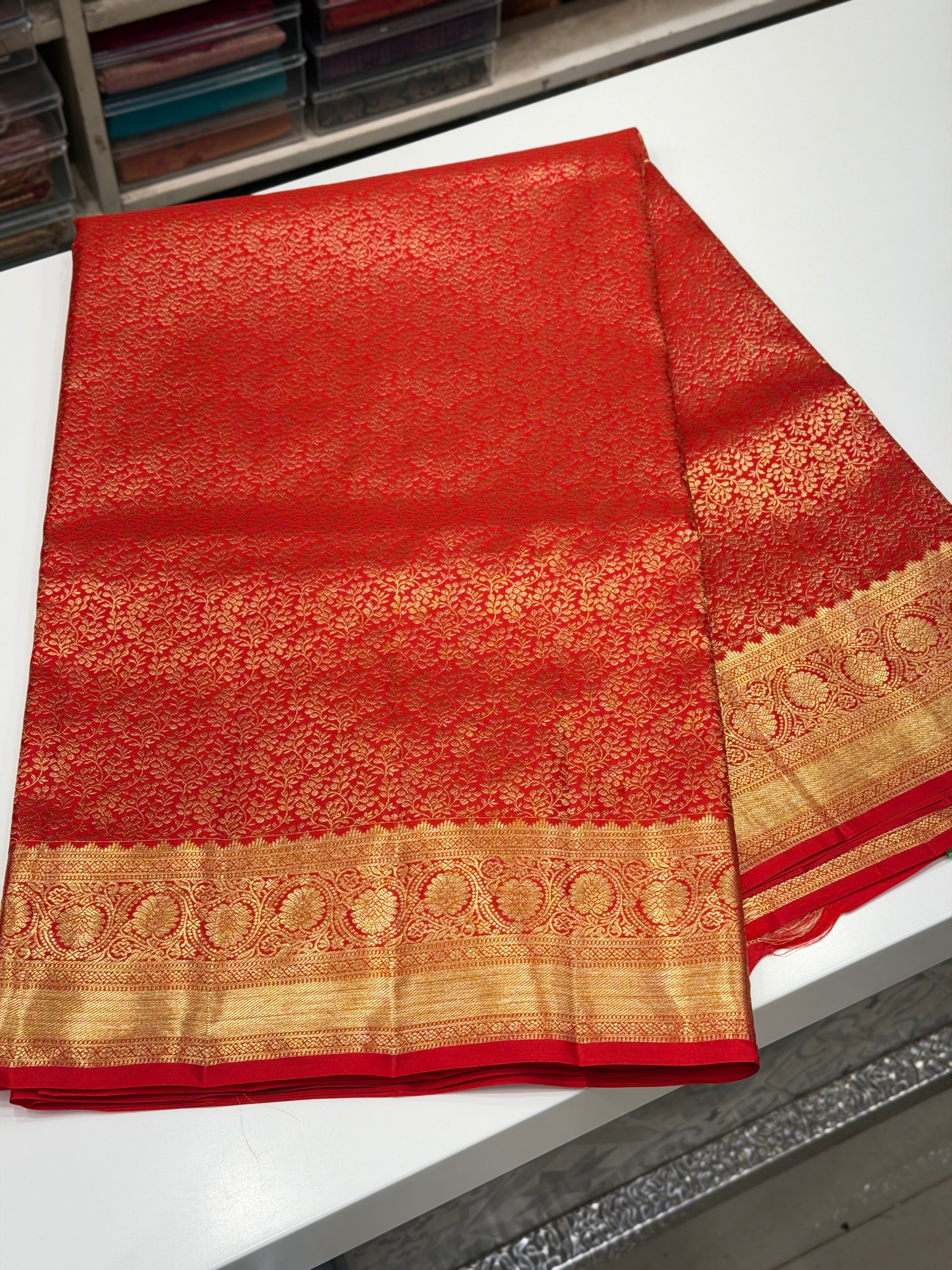 Red Delicate Jaal Pure Silk Kanjivaram Saree