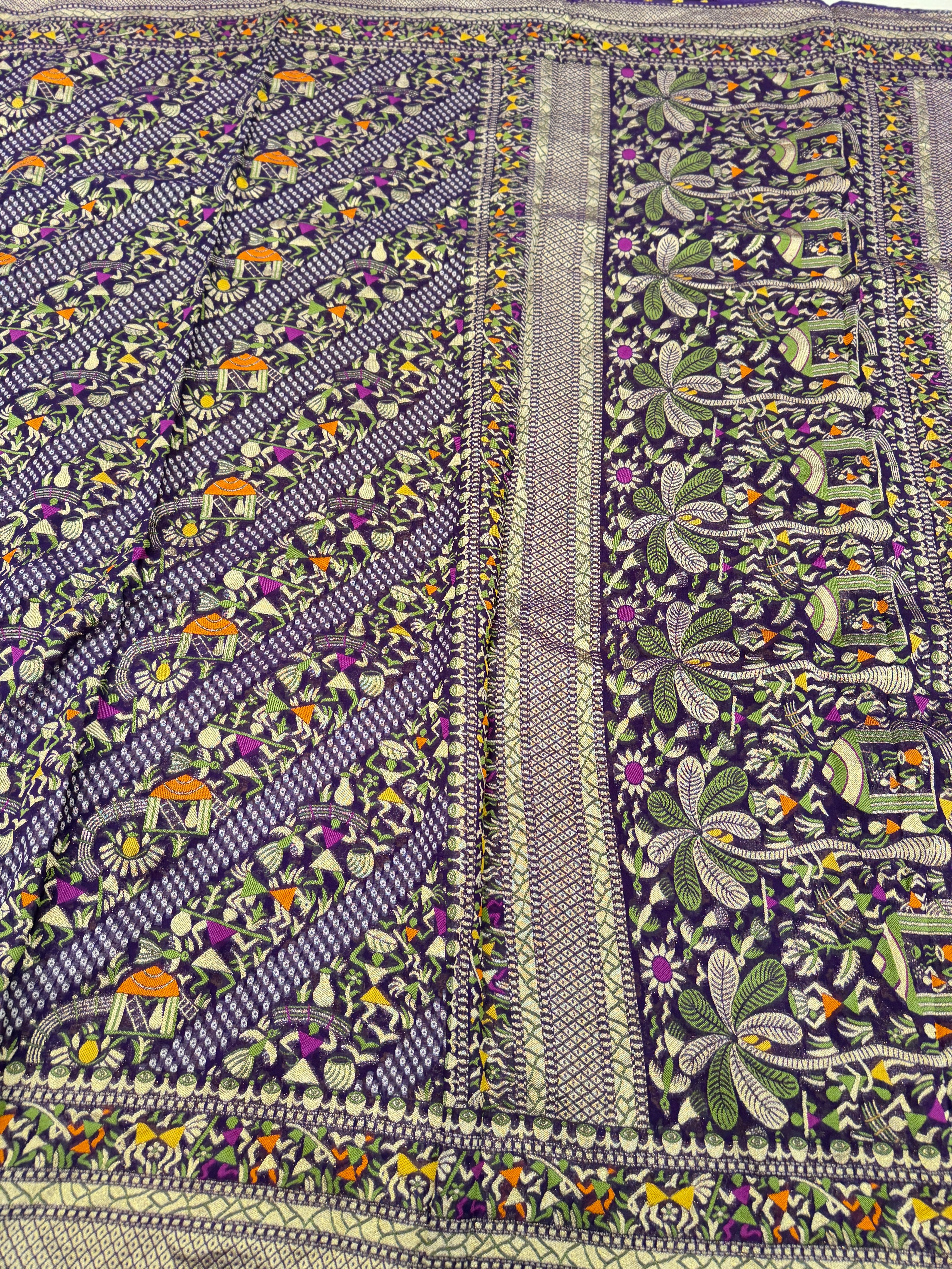 Violet Warli Style Woven Bandhej Georgette Saree