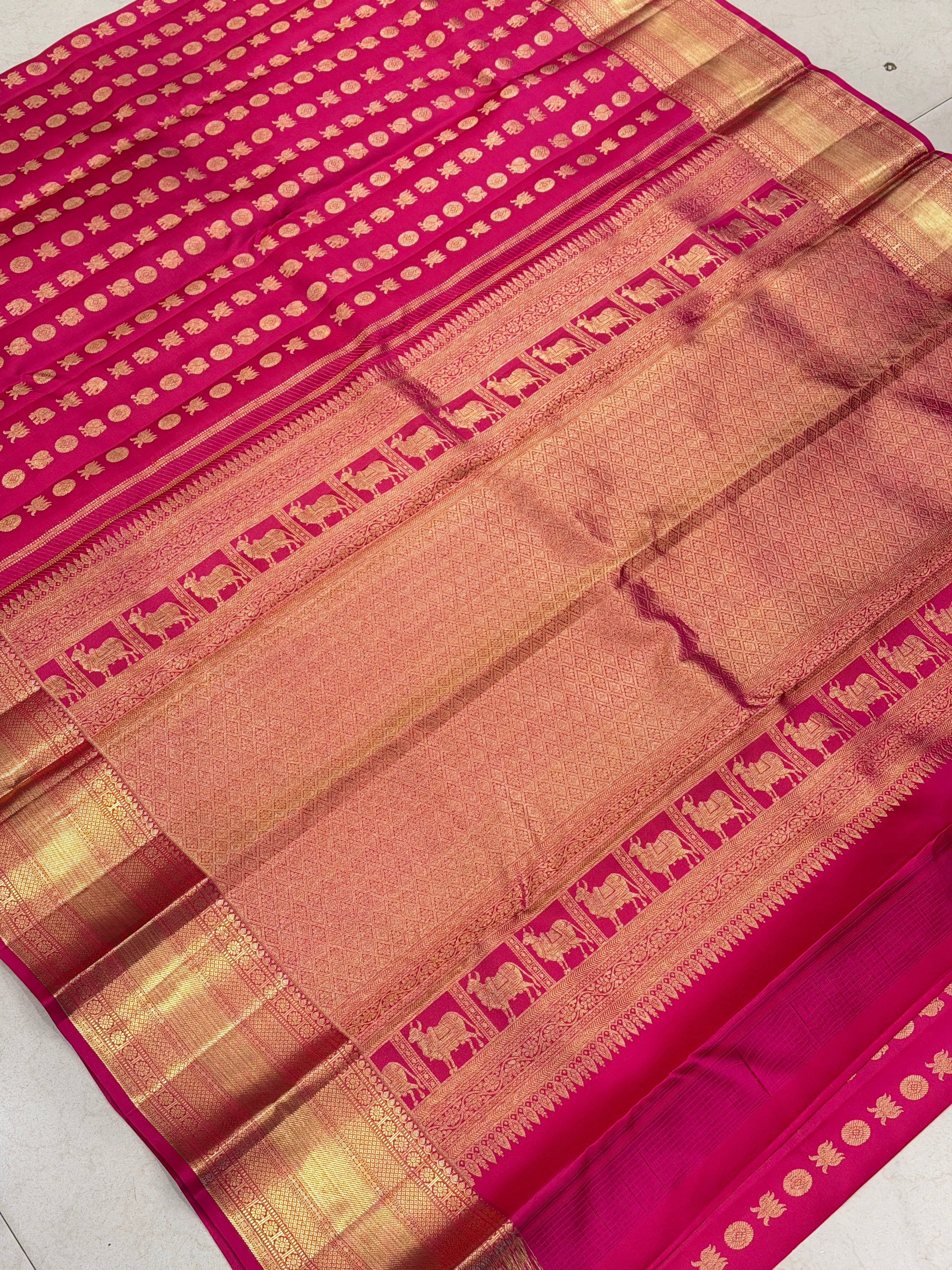 Rani Pink Handloom Pure Silk Kanjivaram Saree