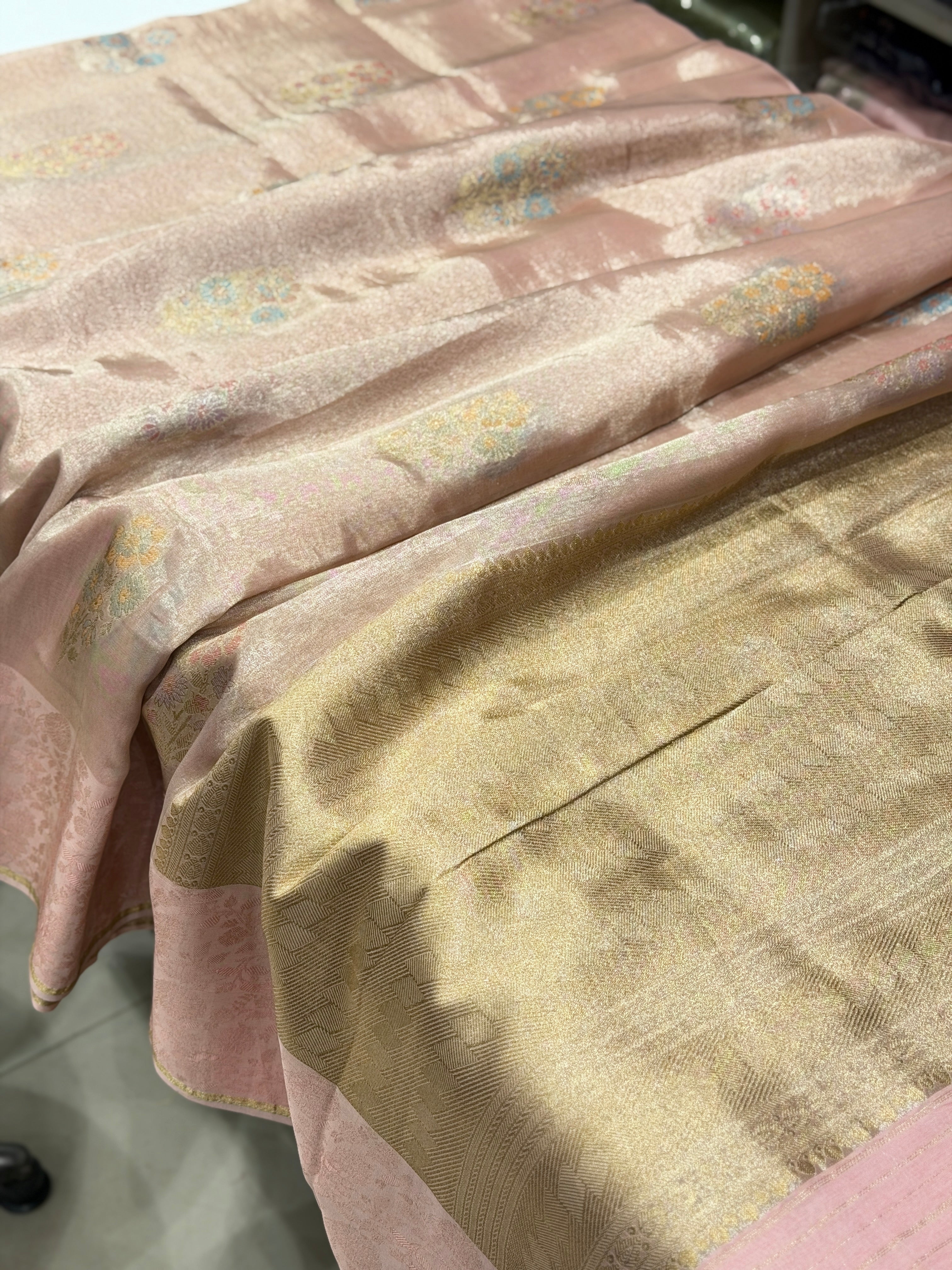 Pink Meenakari Tissue Buttas Banarasi Saree
