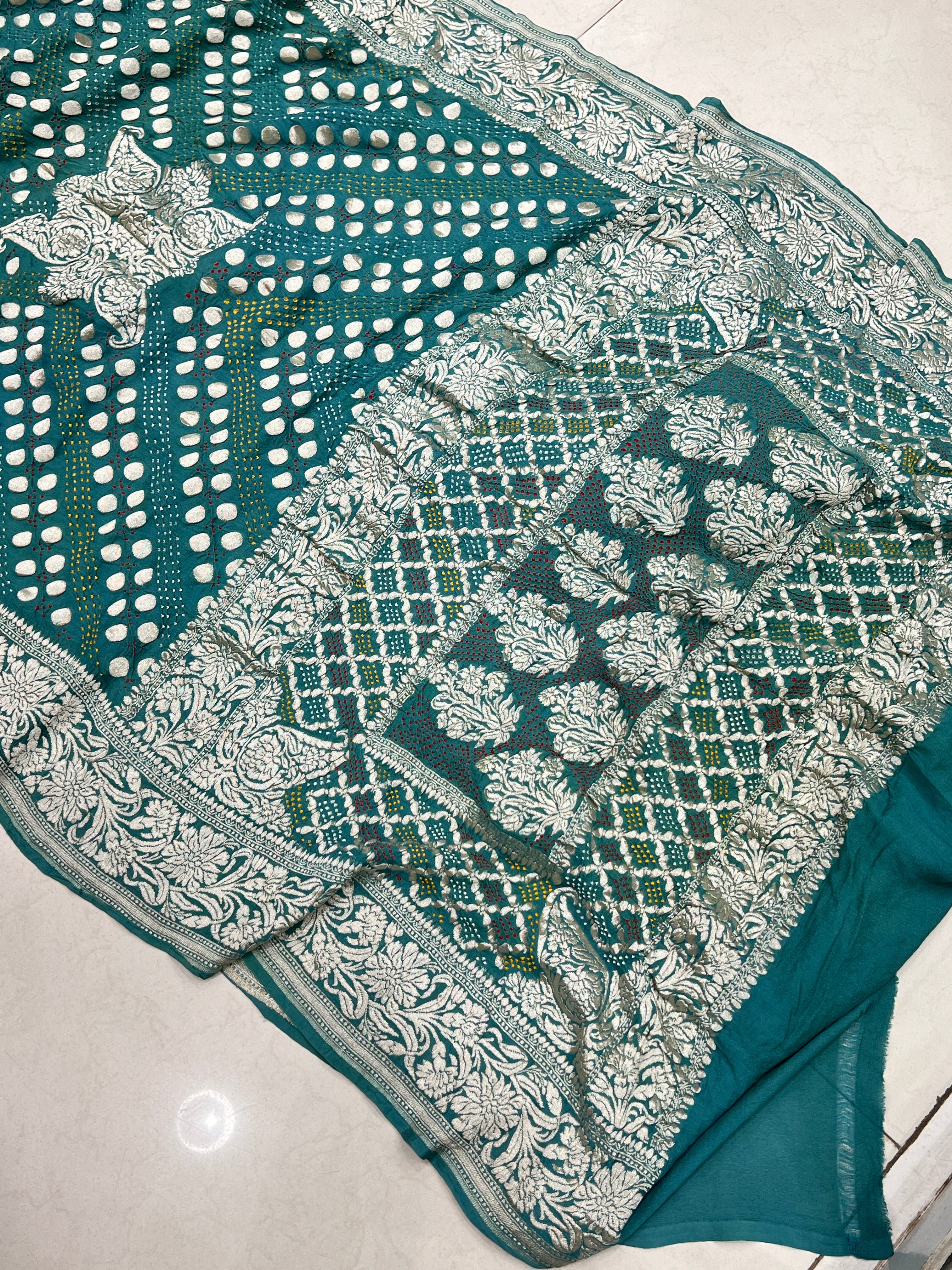 Sage Green Kadwa Weave Bandhej Saree