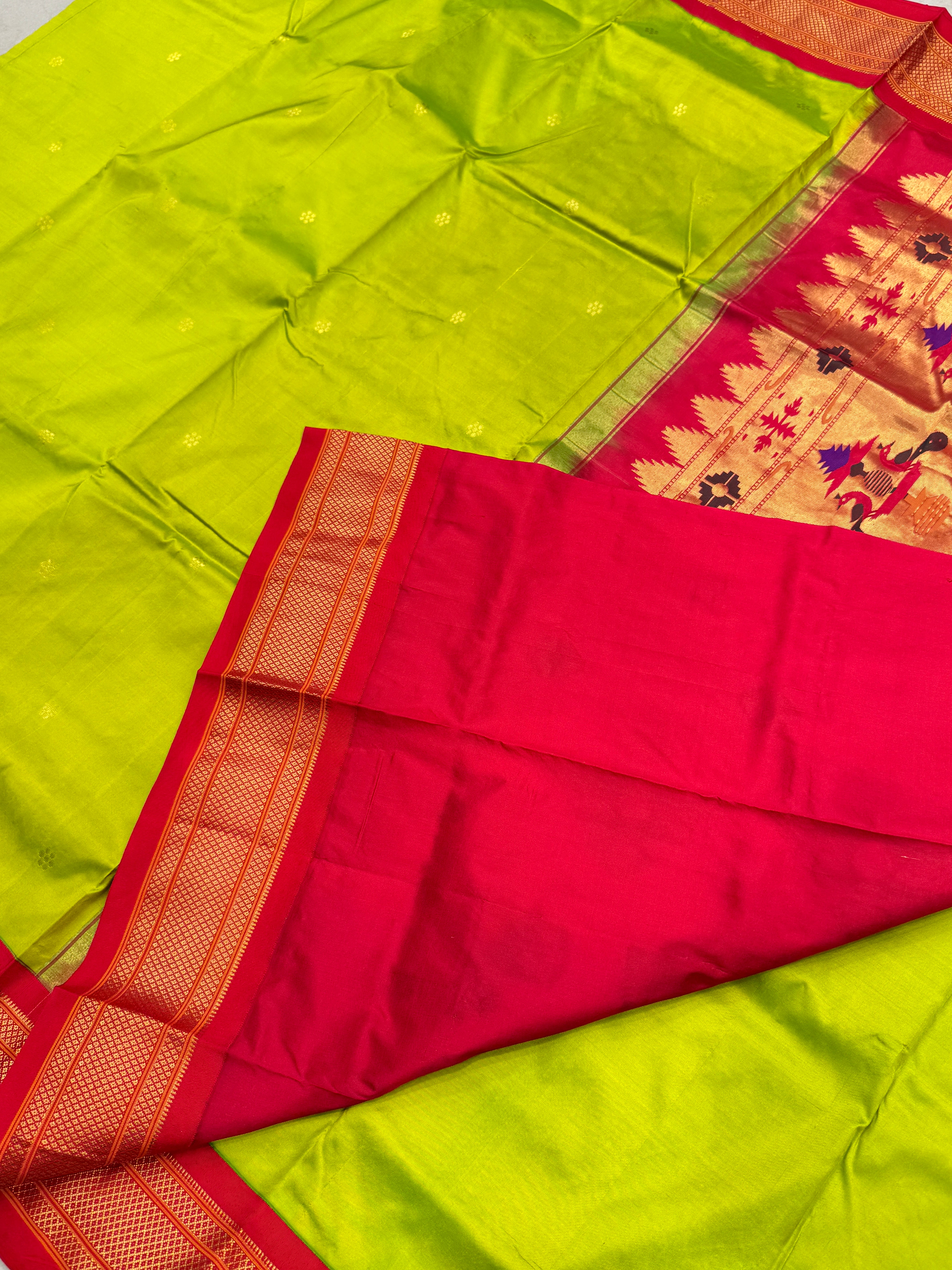 Neon Green Morbangdi Paithani Saree