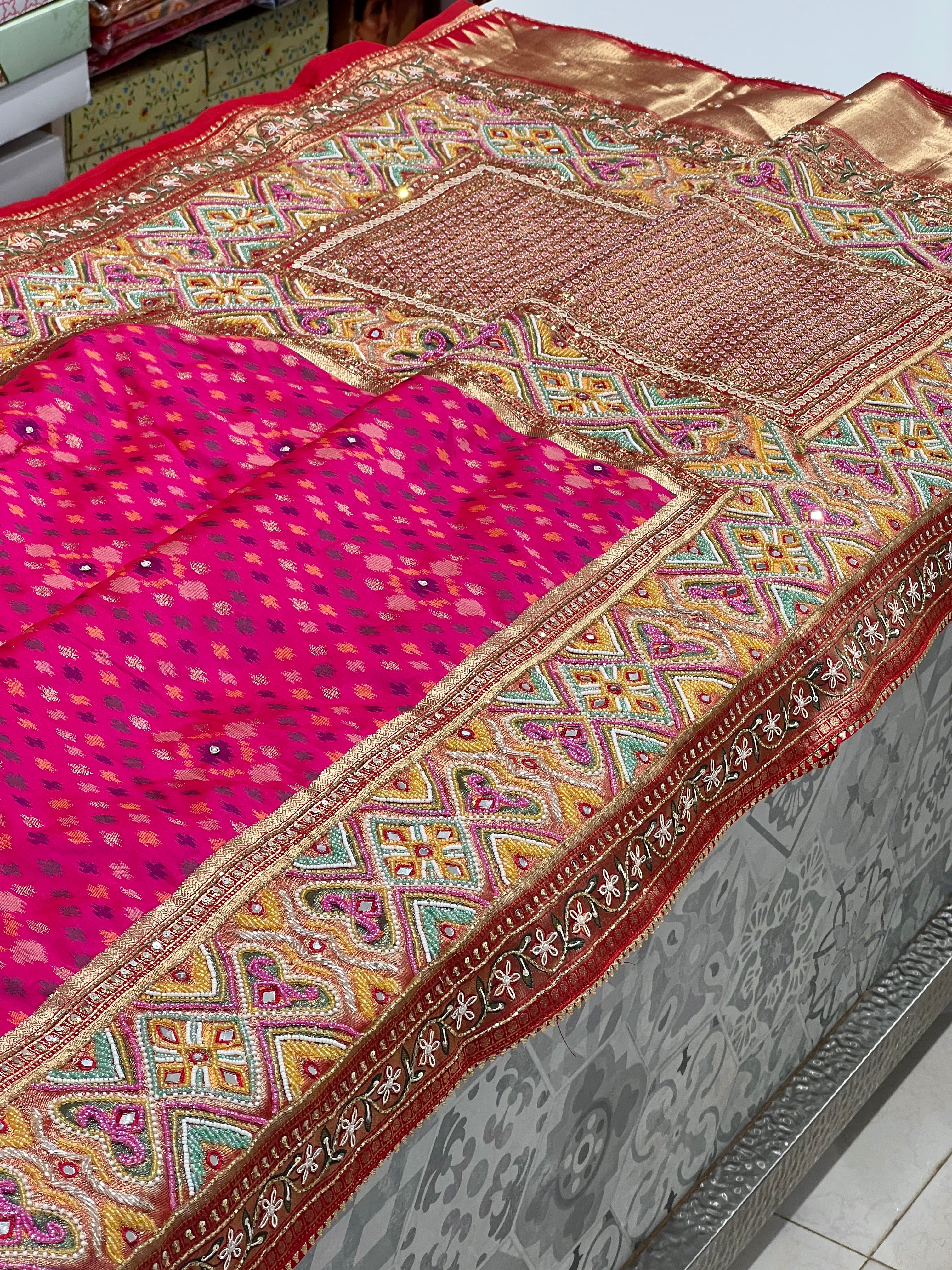 Rani Patola Multi Color Embroidery Saree