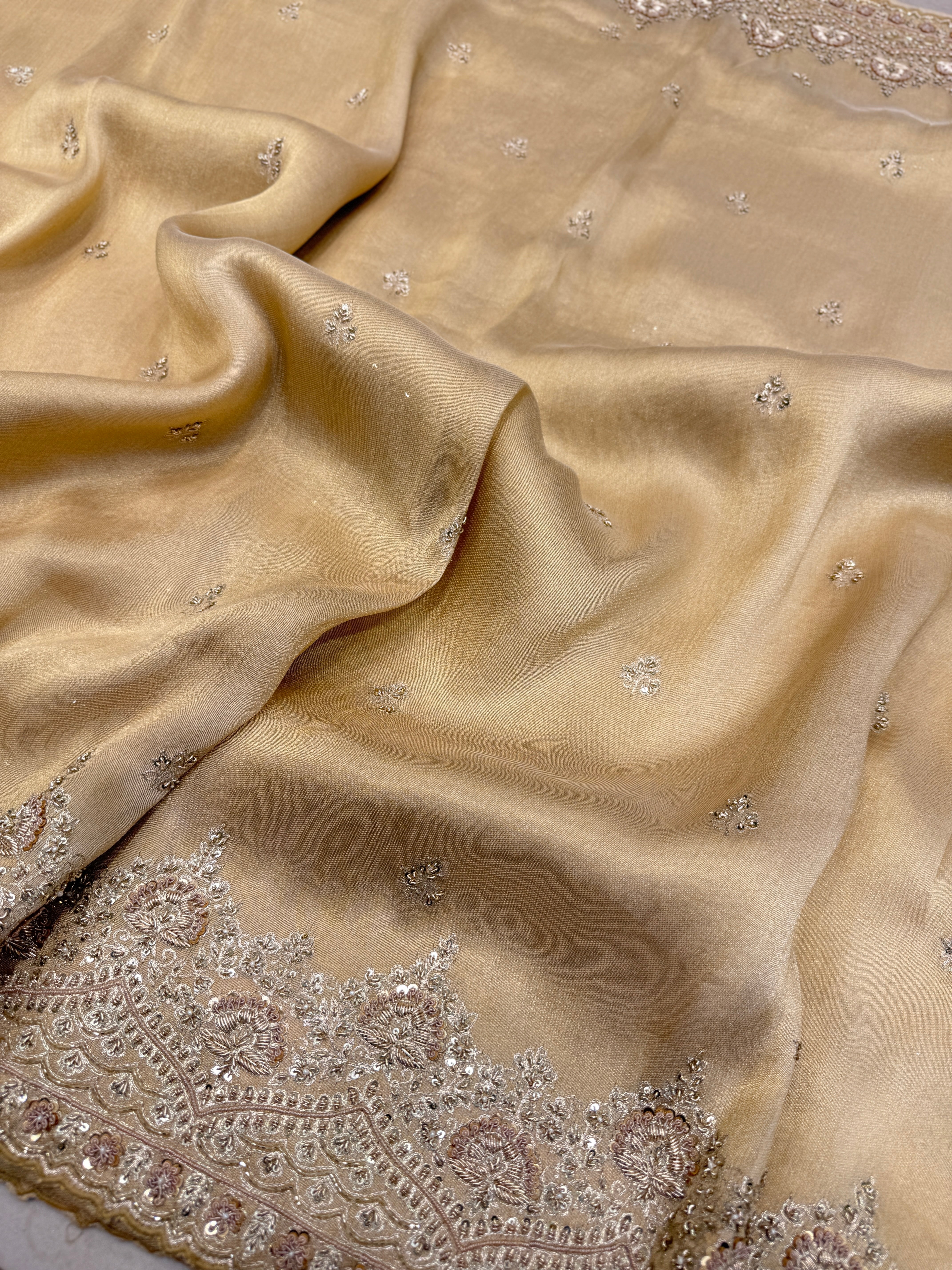 Pure Tissue Zardosi Hand Embroidery Border Saree