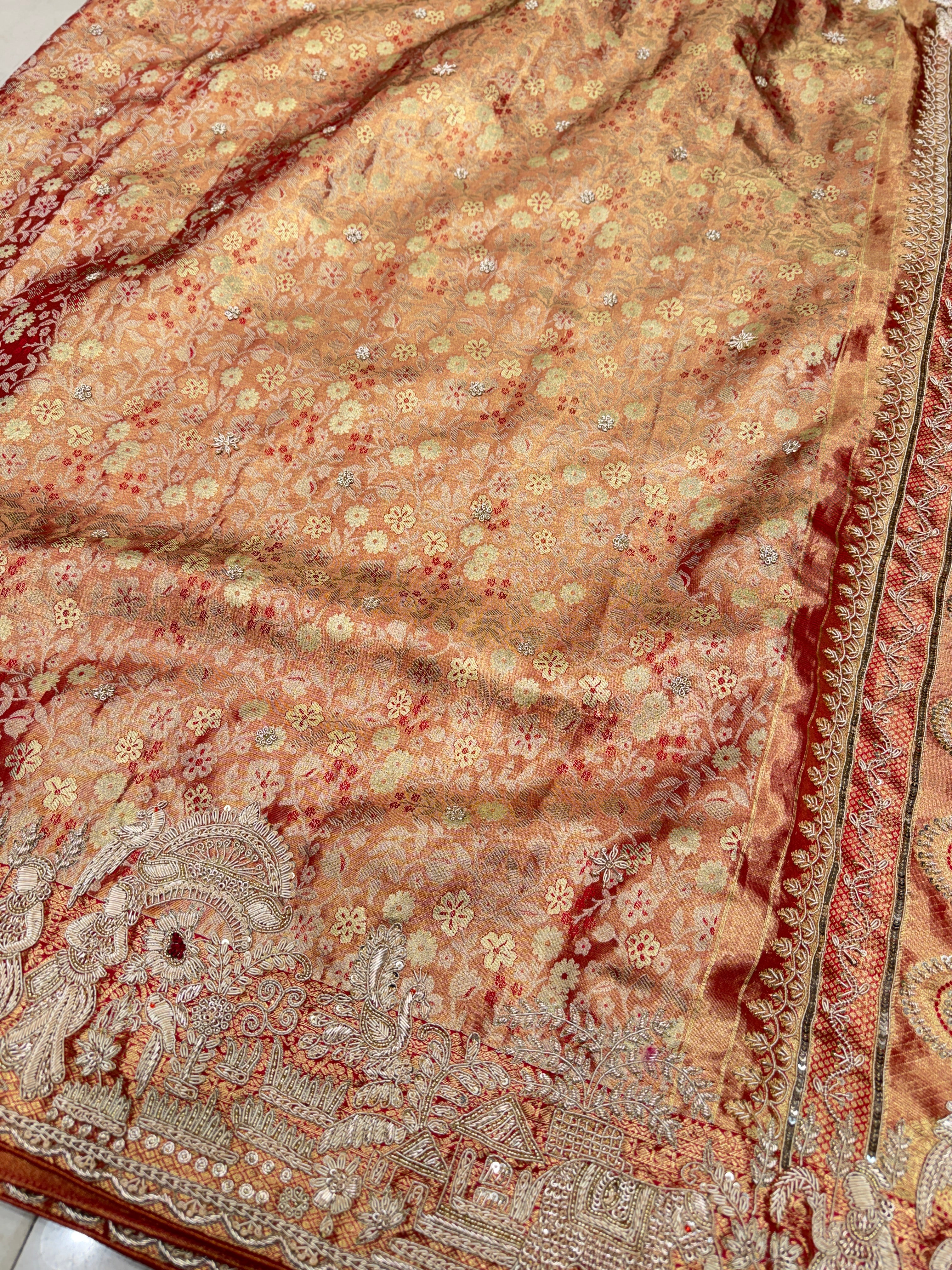 Red Tissue Kanjivaram Zardosi Doli Hand Embroidery Saree