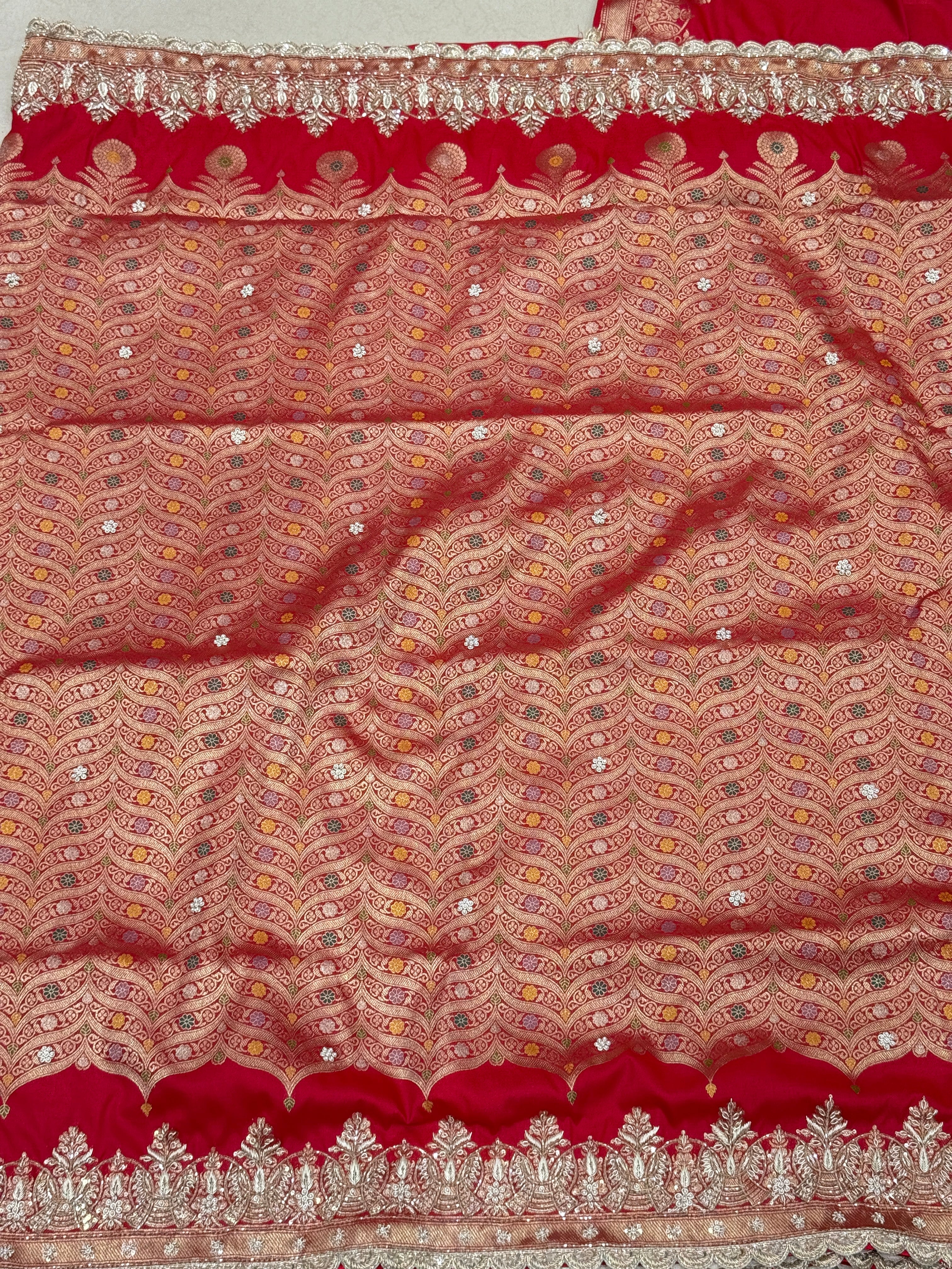 Red Banarasi Contemporary Zardosi Hand Embroidery Saree