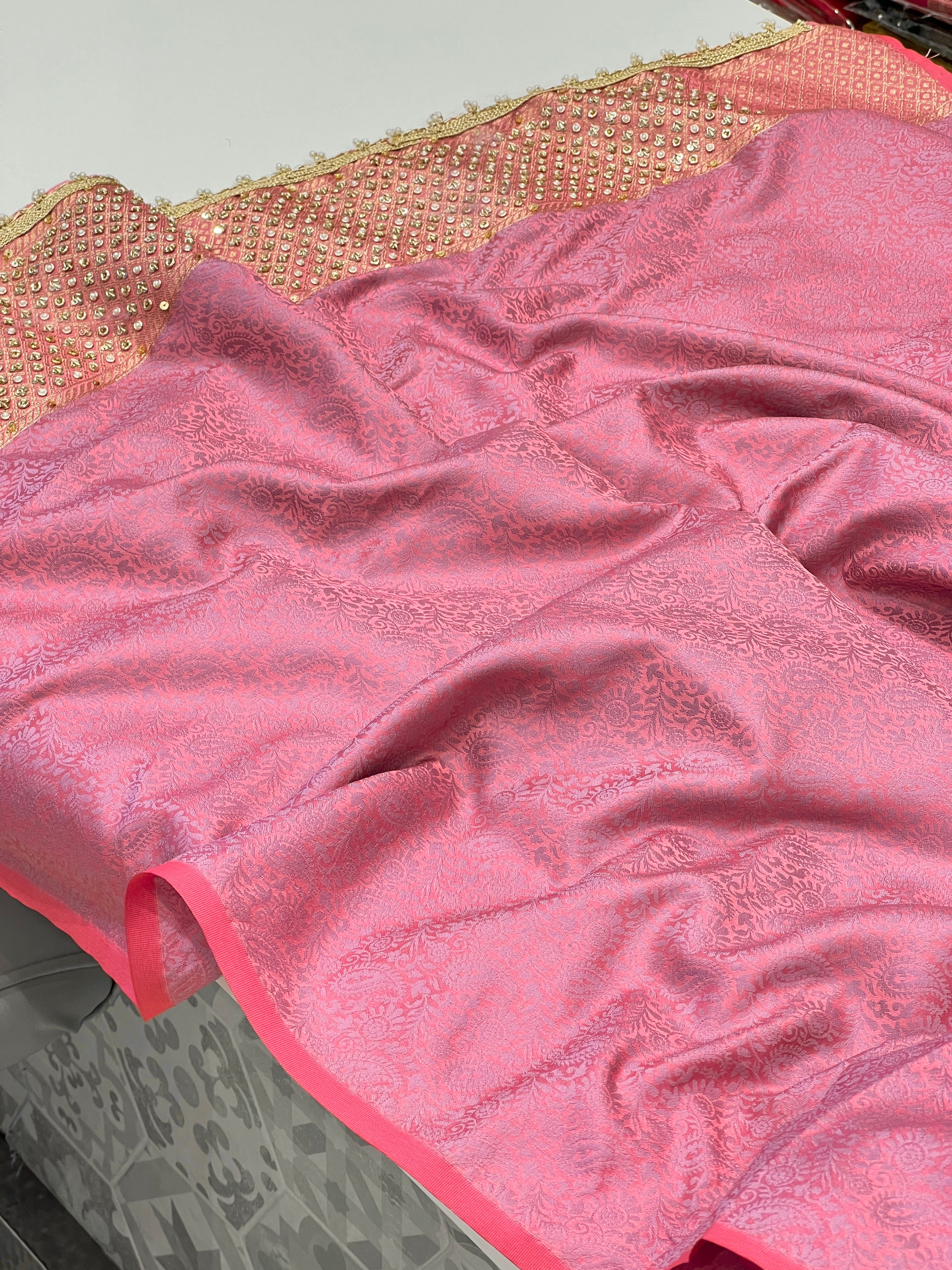 Pink Banarasi Tissue Zardosi Embroidery Saree