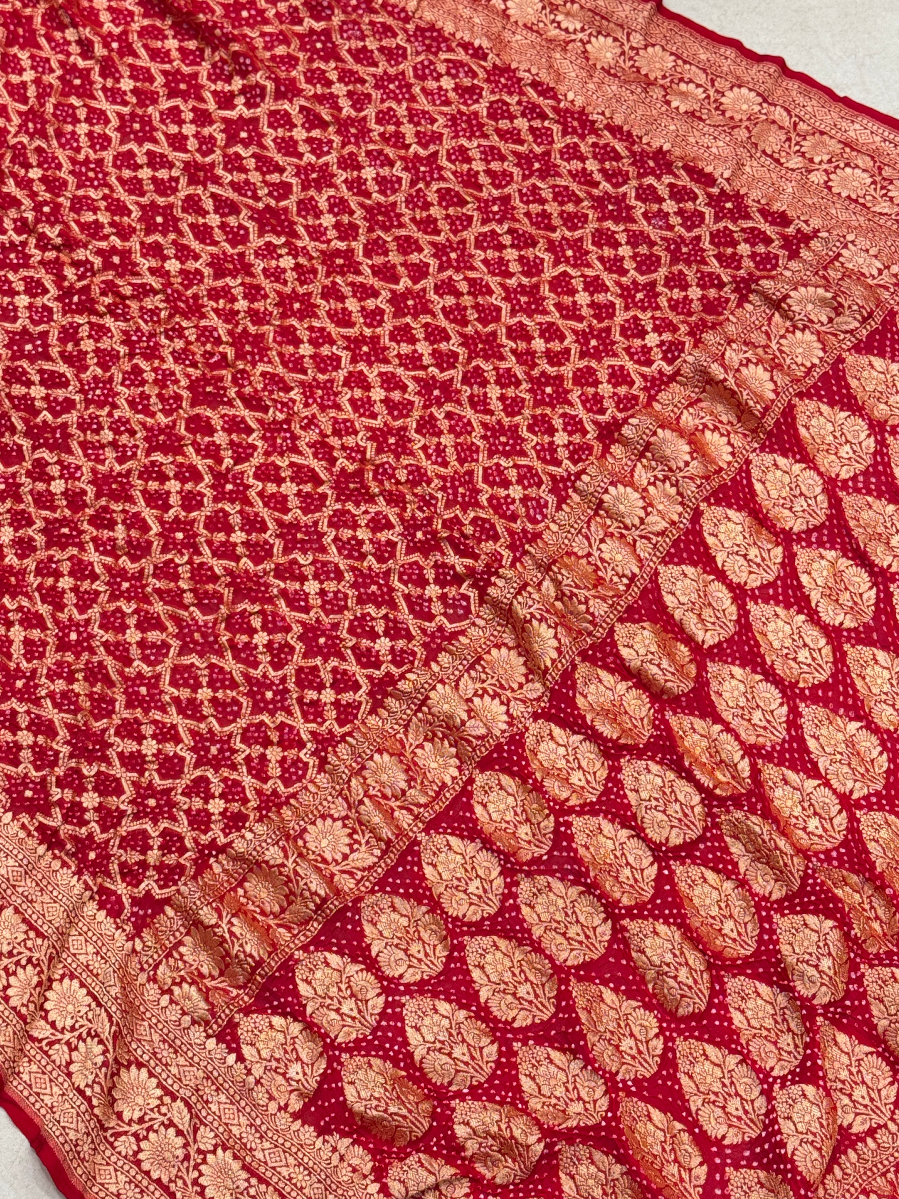 Red Bandhej Bandhini Saree