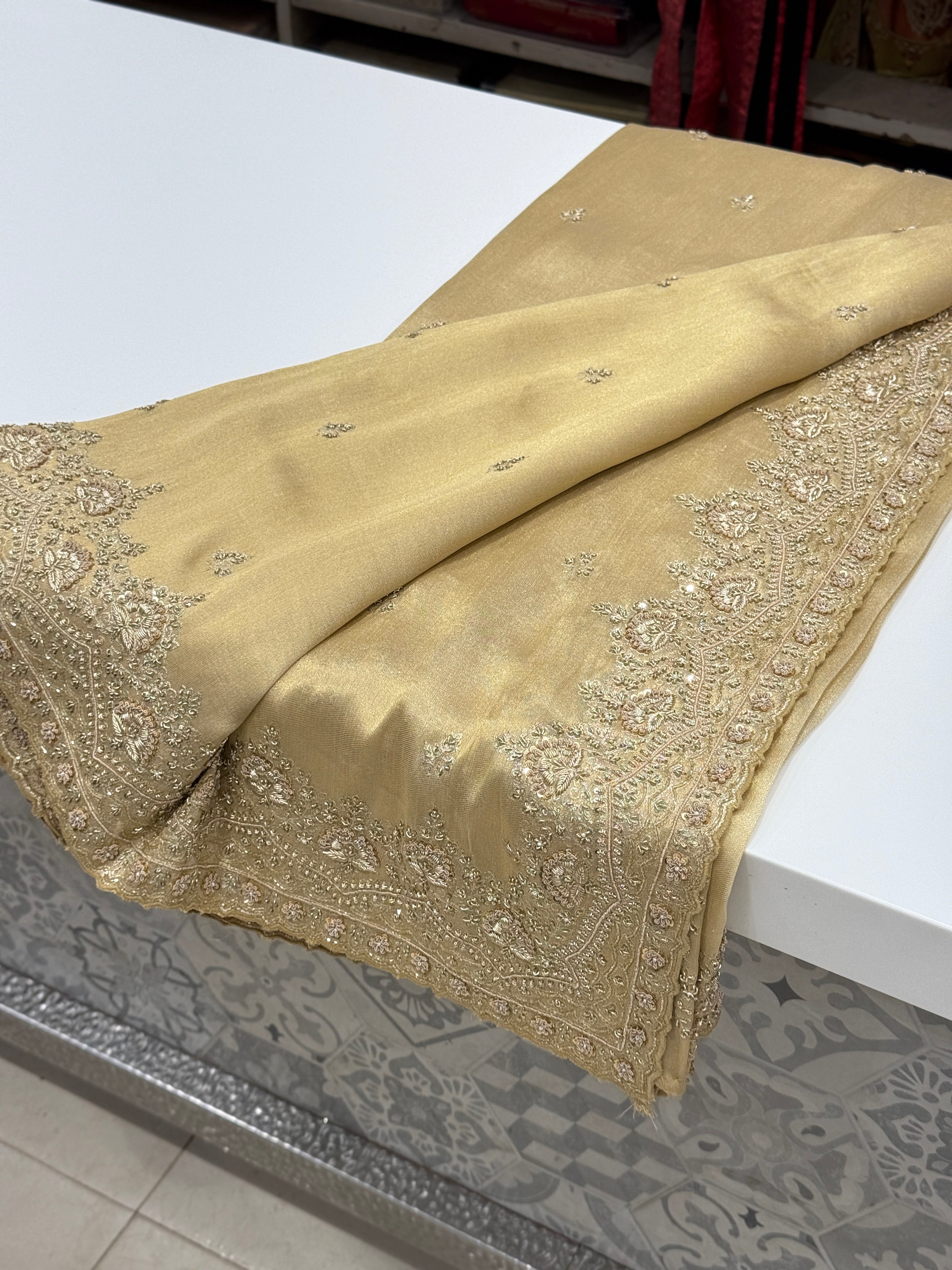 Pure Tissue Zardosi Hand Embroidery Border Saree