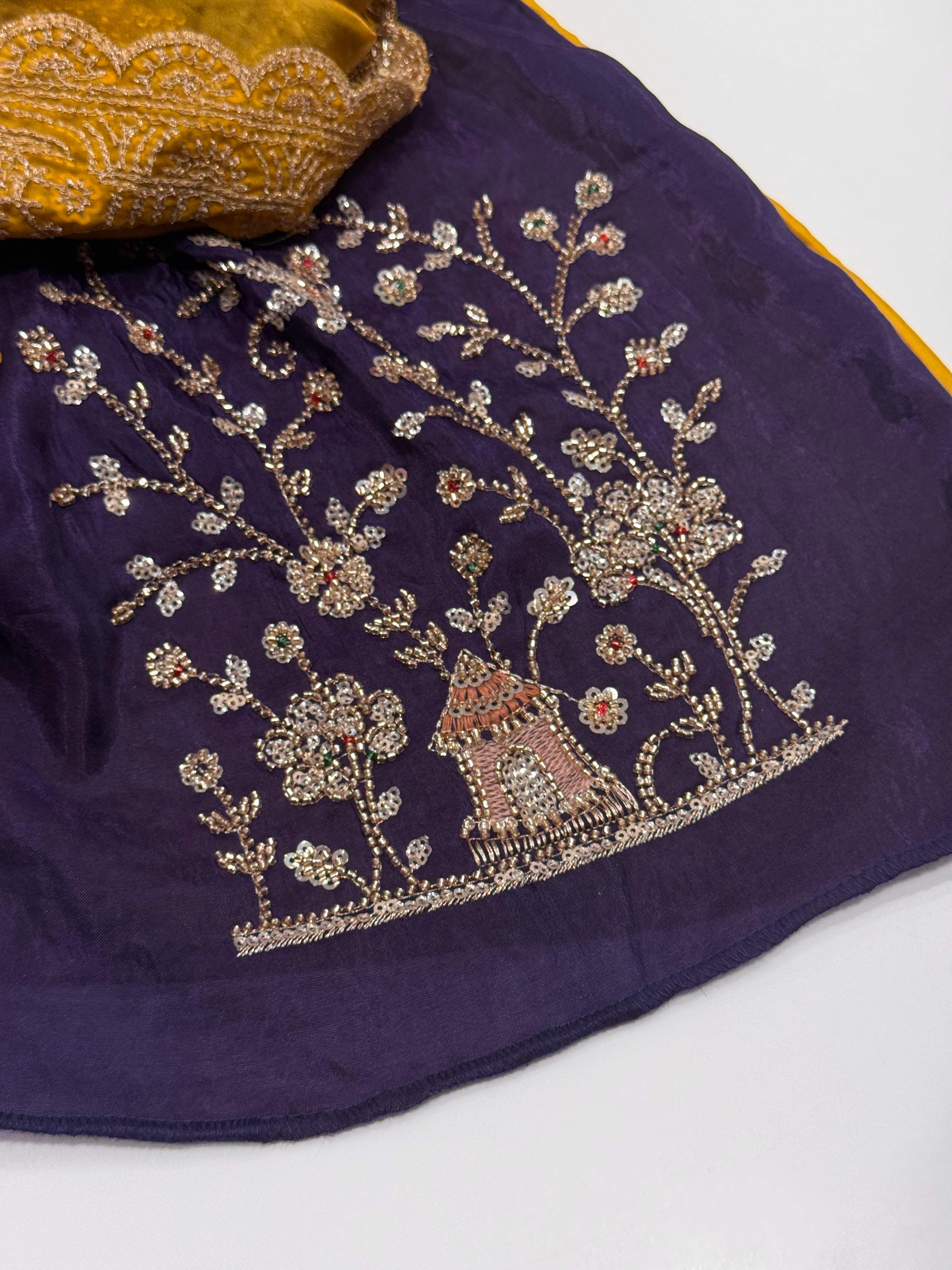 Yellow Satin Organza Embroidery Saree