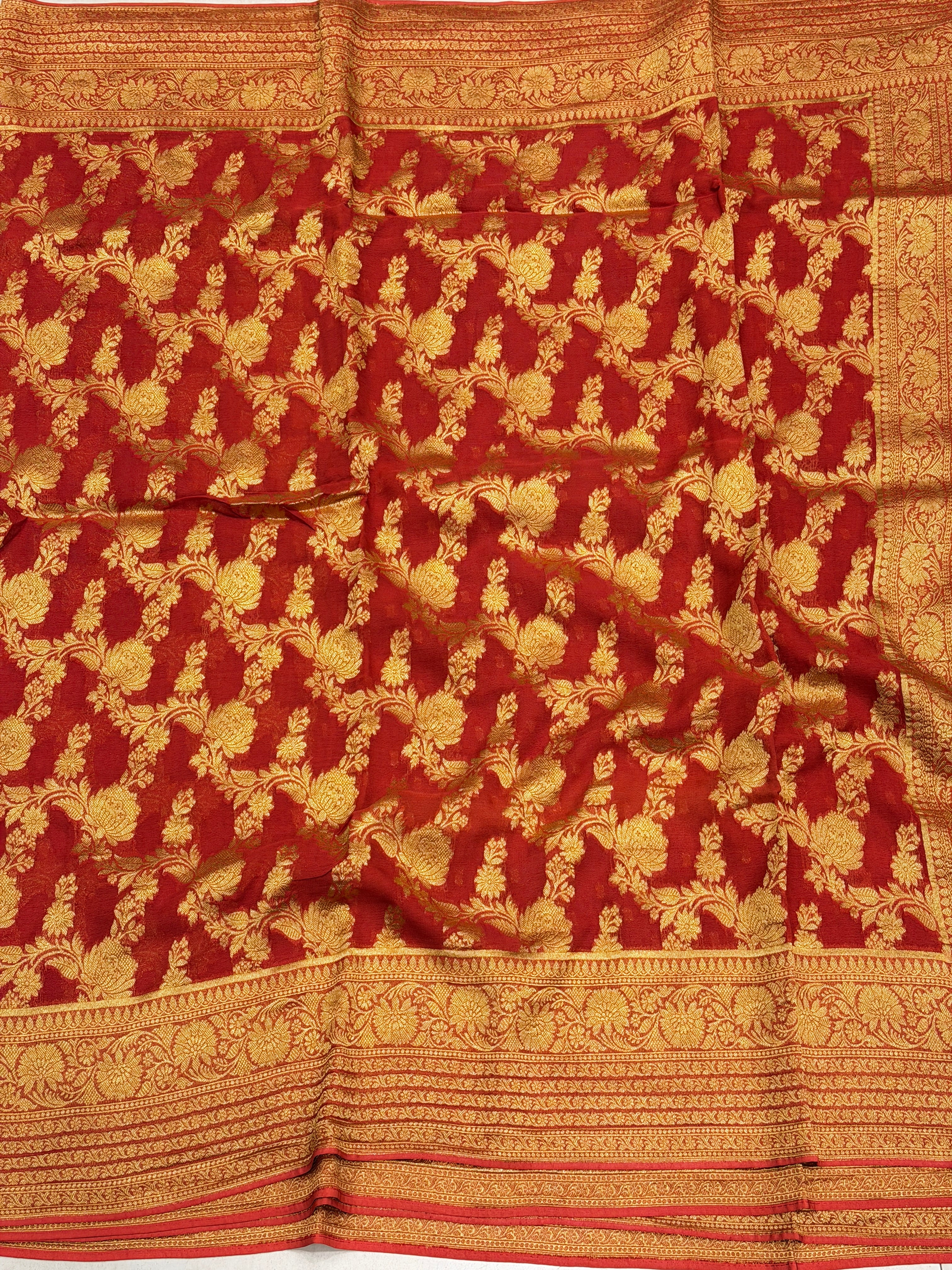 Red Jaal Banarasi Khaddi Georgette Saree
