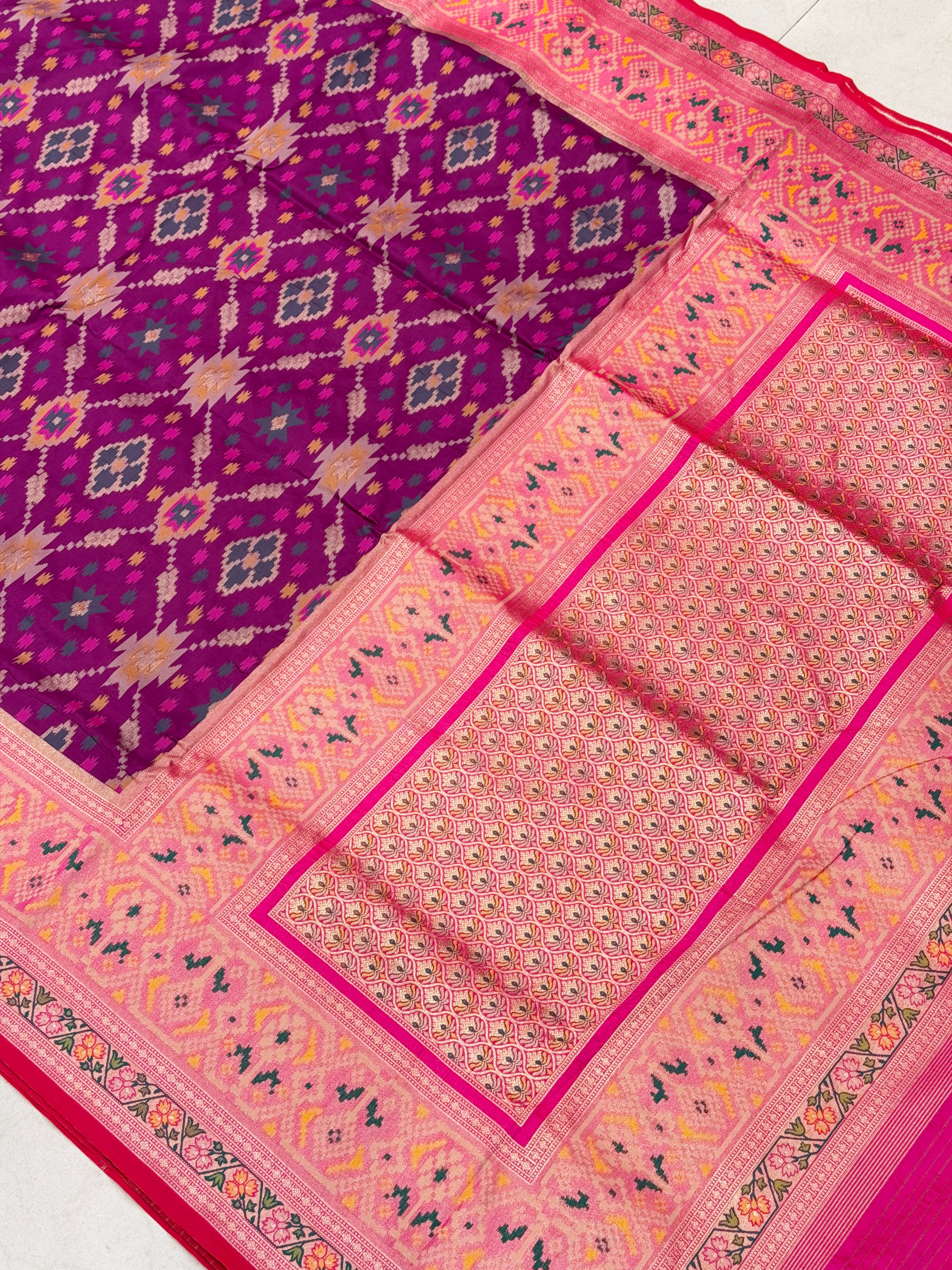 Wine Ikat Patola Banarasi Weaved Jaal Saree