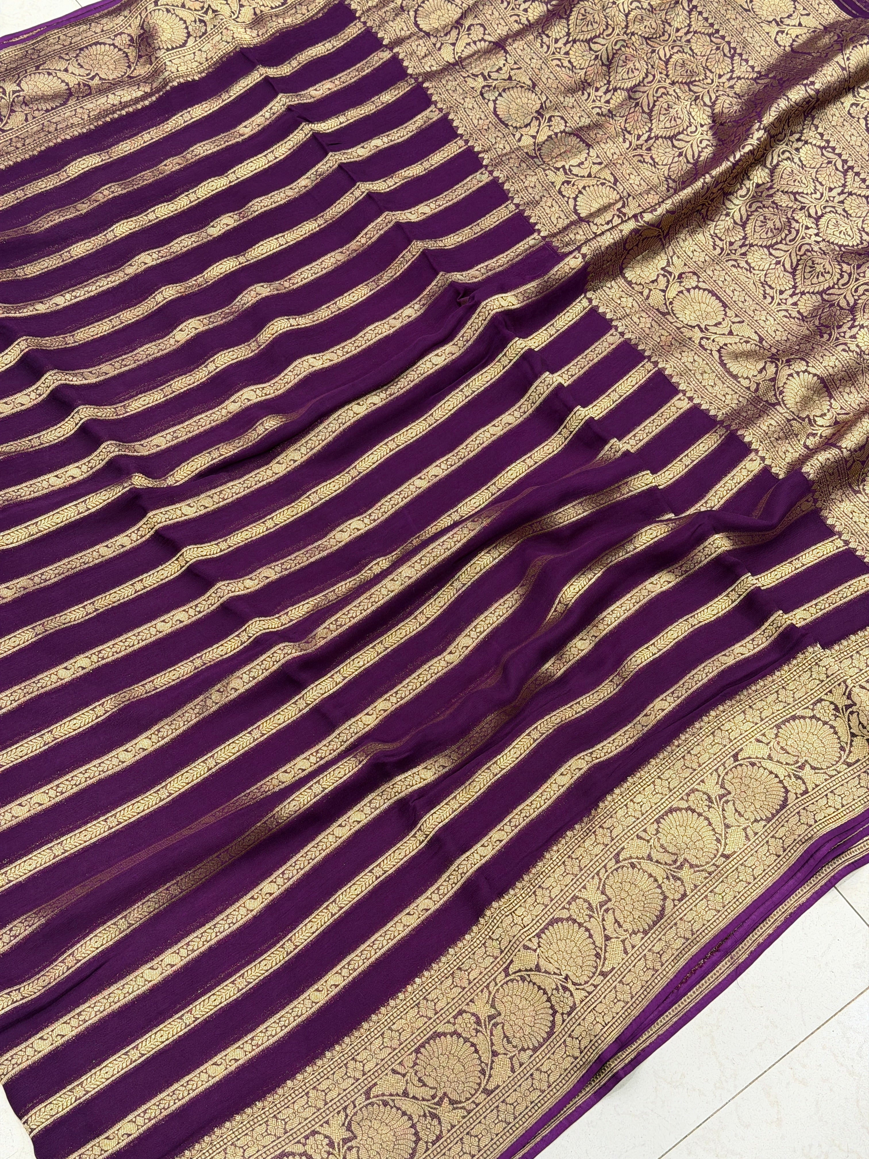Wine Contemporary Leheriya Banarasi Khaddi Georgette Saree