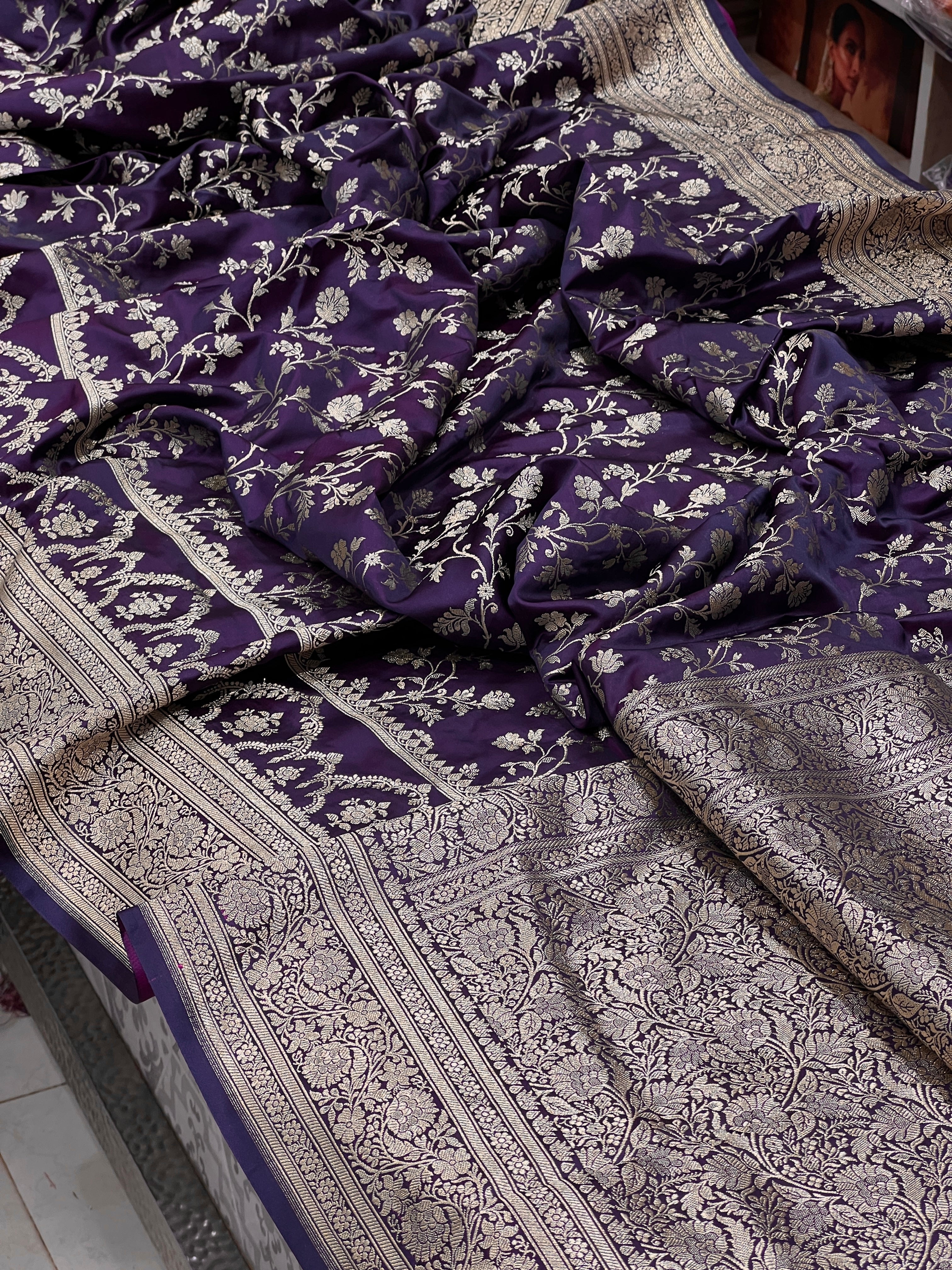 Violet Dhup Chav Banarasi Silk Saree