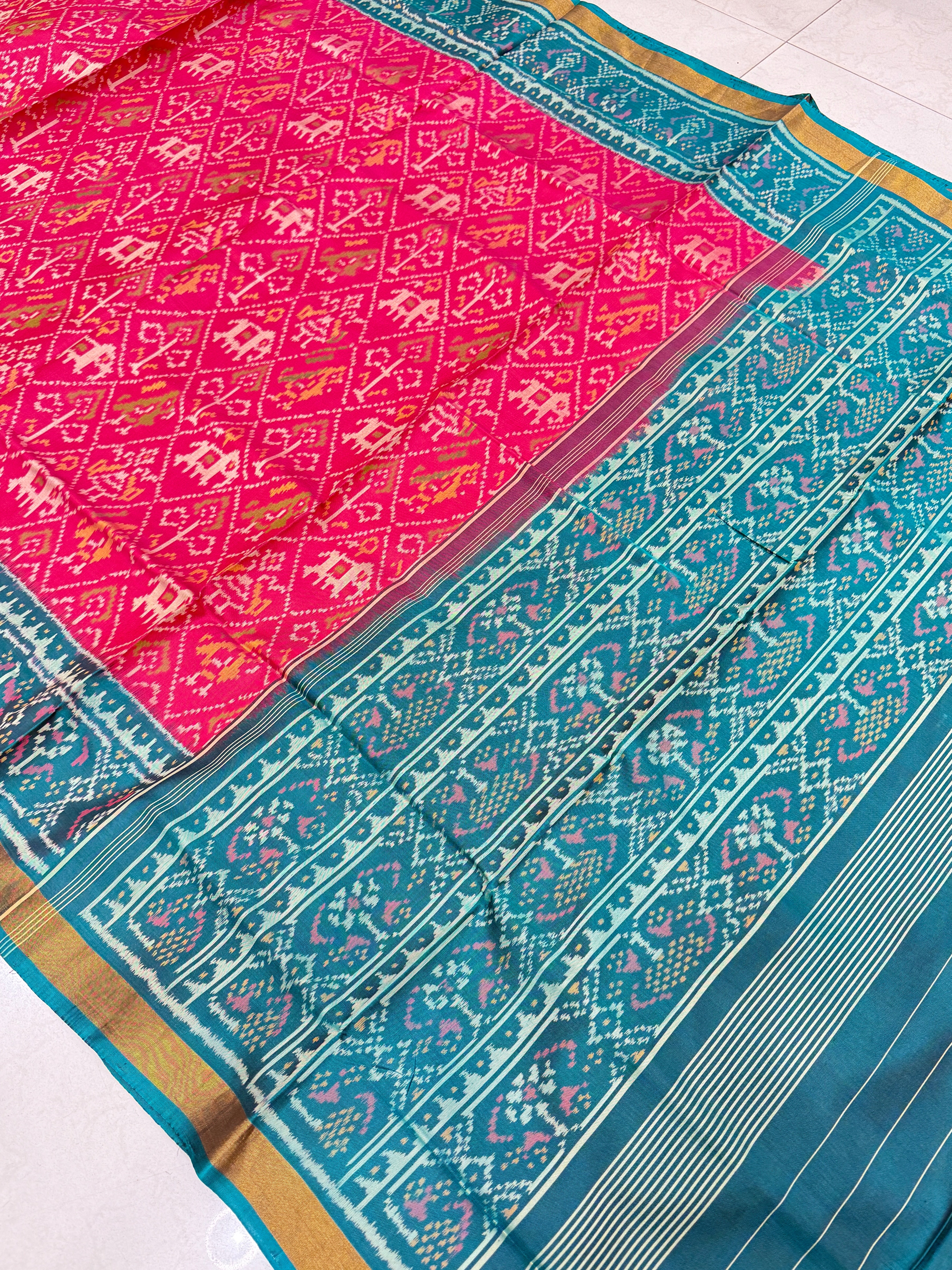 Rani Bottle Green Handloom Rajkoti Patola Saree