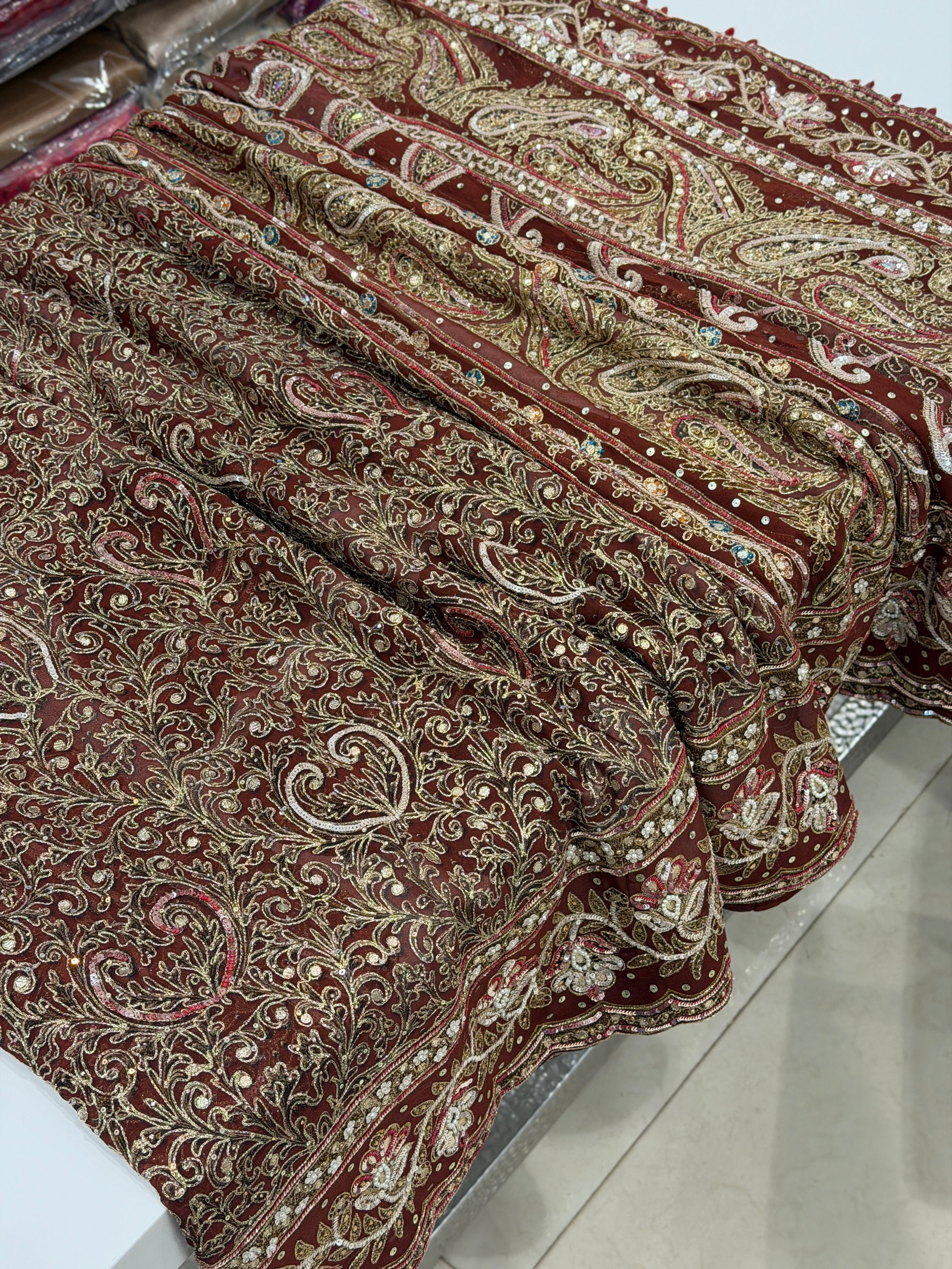 Maroon TT inspired Floral Banarasi Crepe Hand Embroidery Saree
