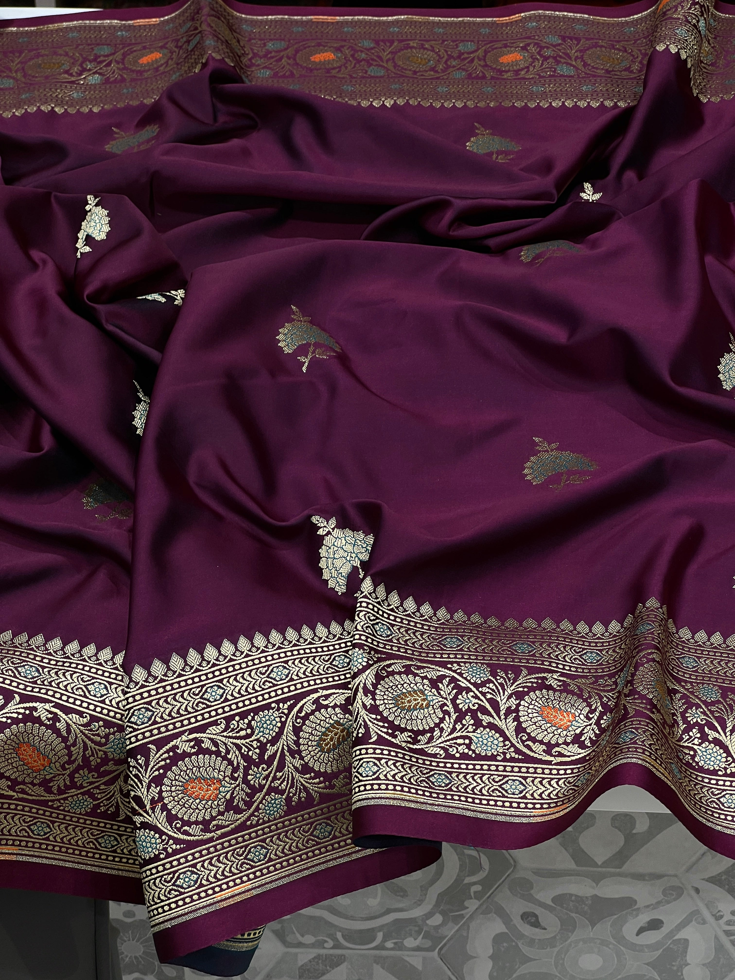 Wine Banarasi Silk Butta Saree