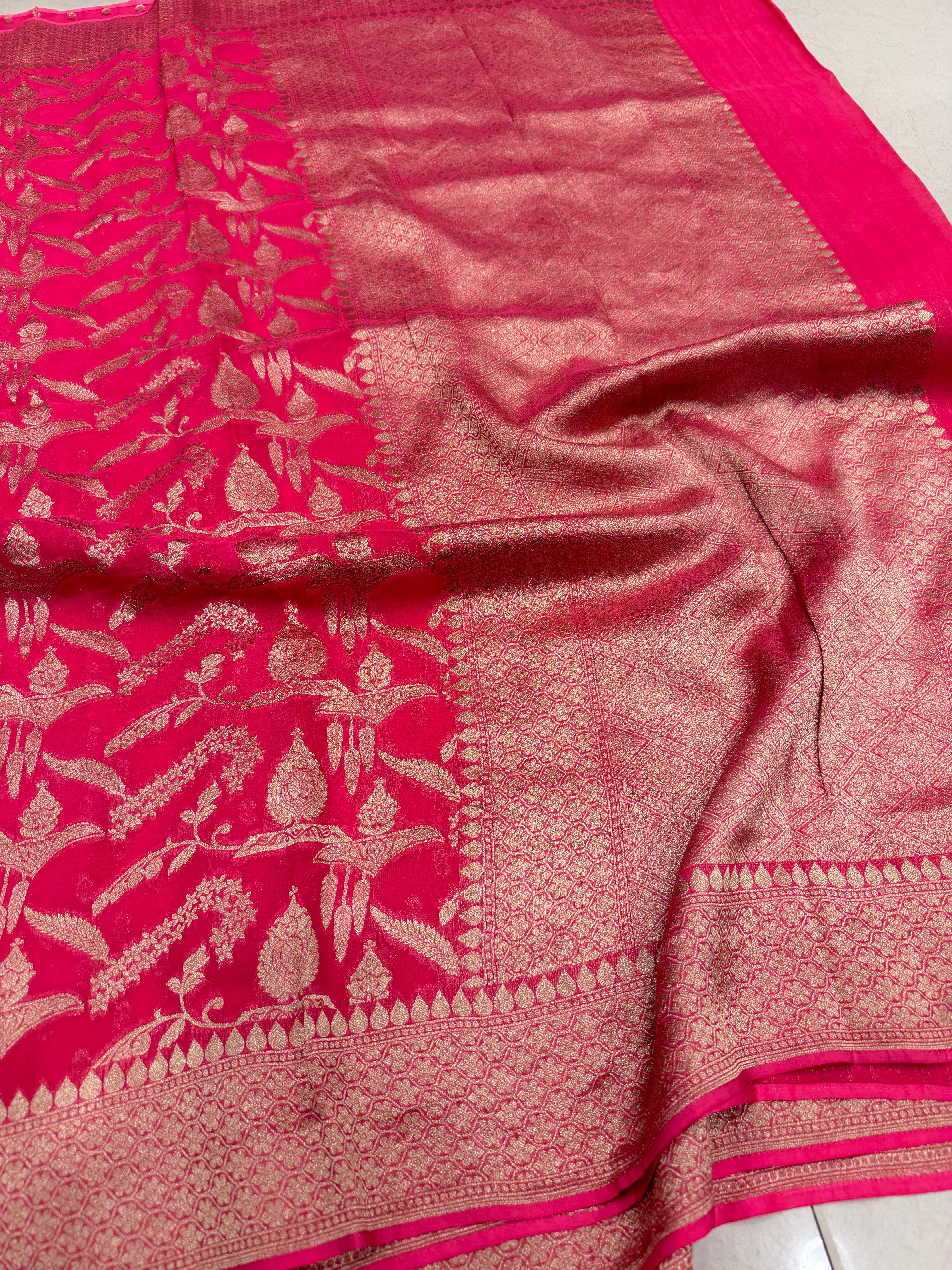 Aboli Pink Crown Jaal Banarasi Khaddi Georgette Saree