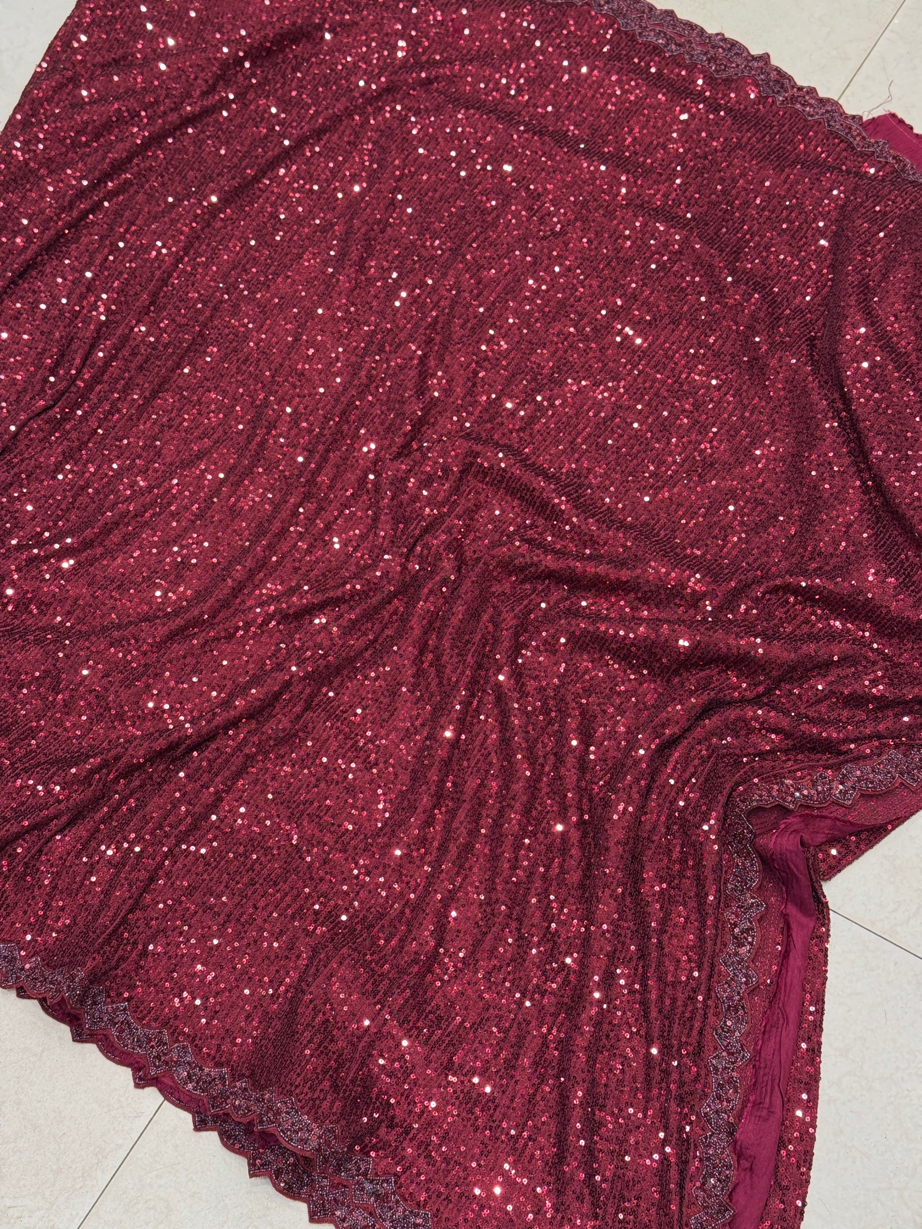 Maroon Sequin Saree Hand Embroidery Border