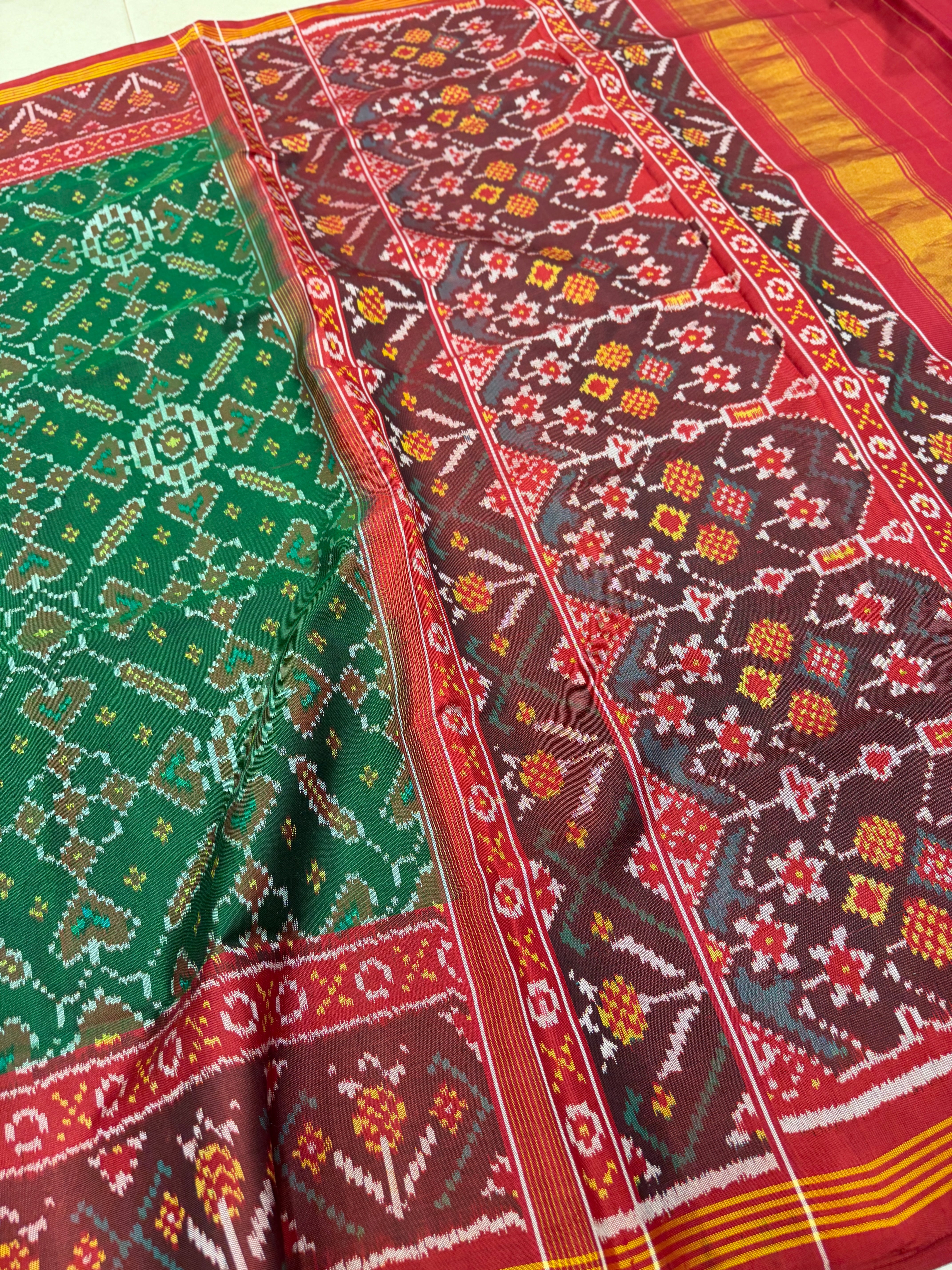 Bottle Green Manek Chowk Pure Silk Patan Patola Handloom Saree