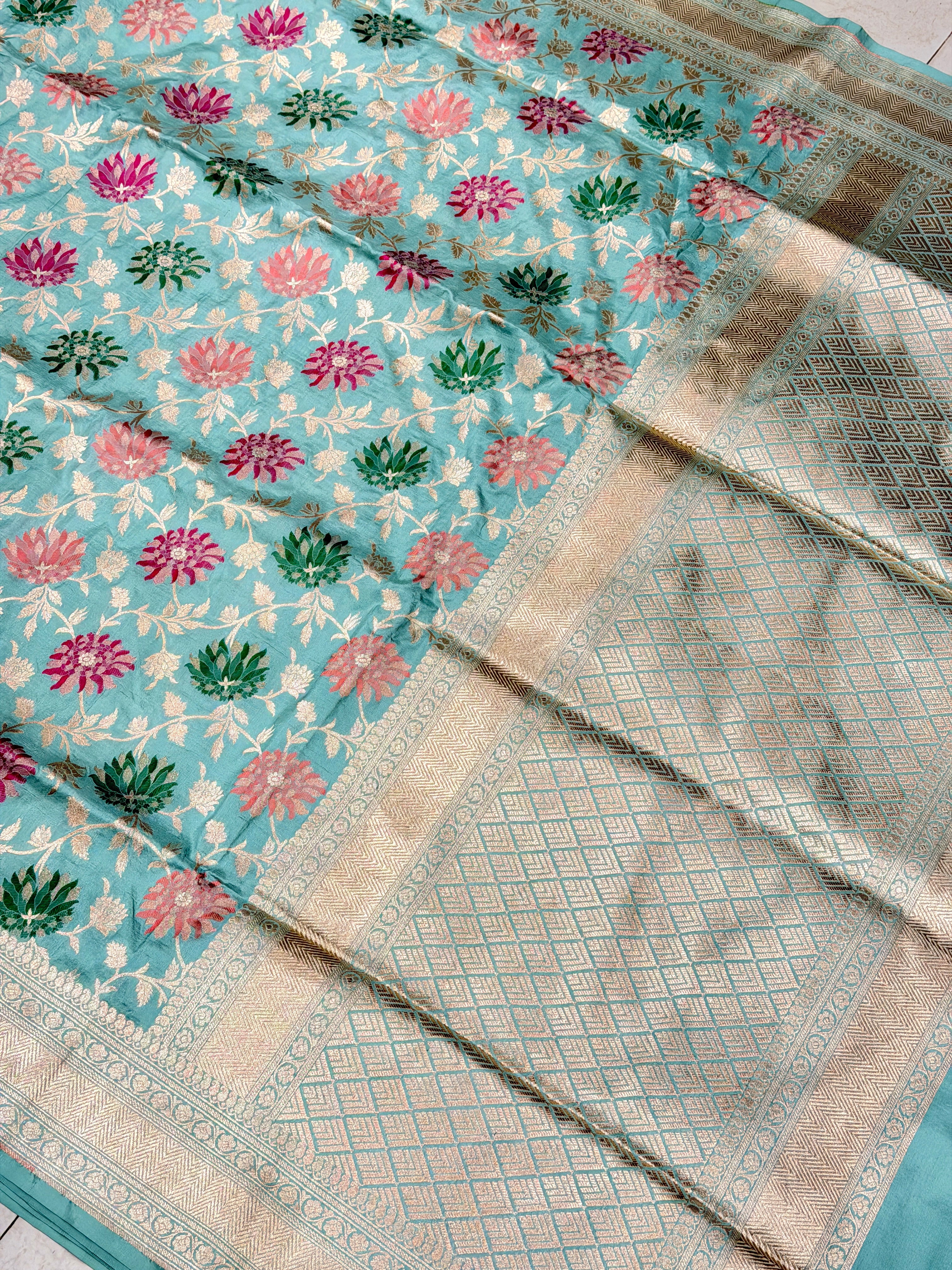 Pastel Sea Green Tilfi Meenakari Banarasi Katan Silk Saree