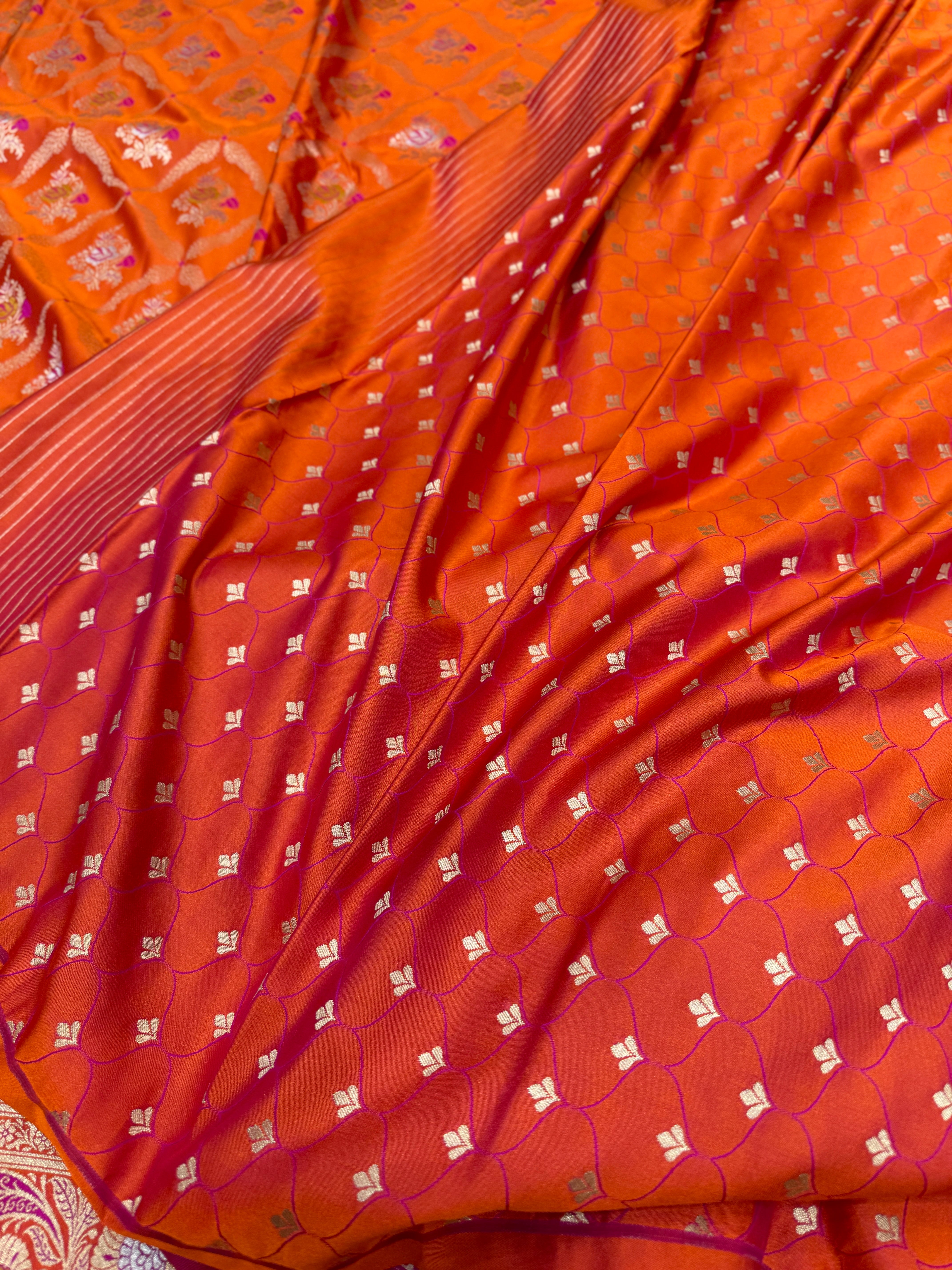 Orange Banarasi Silk Meenkari Saree