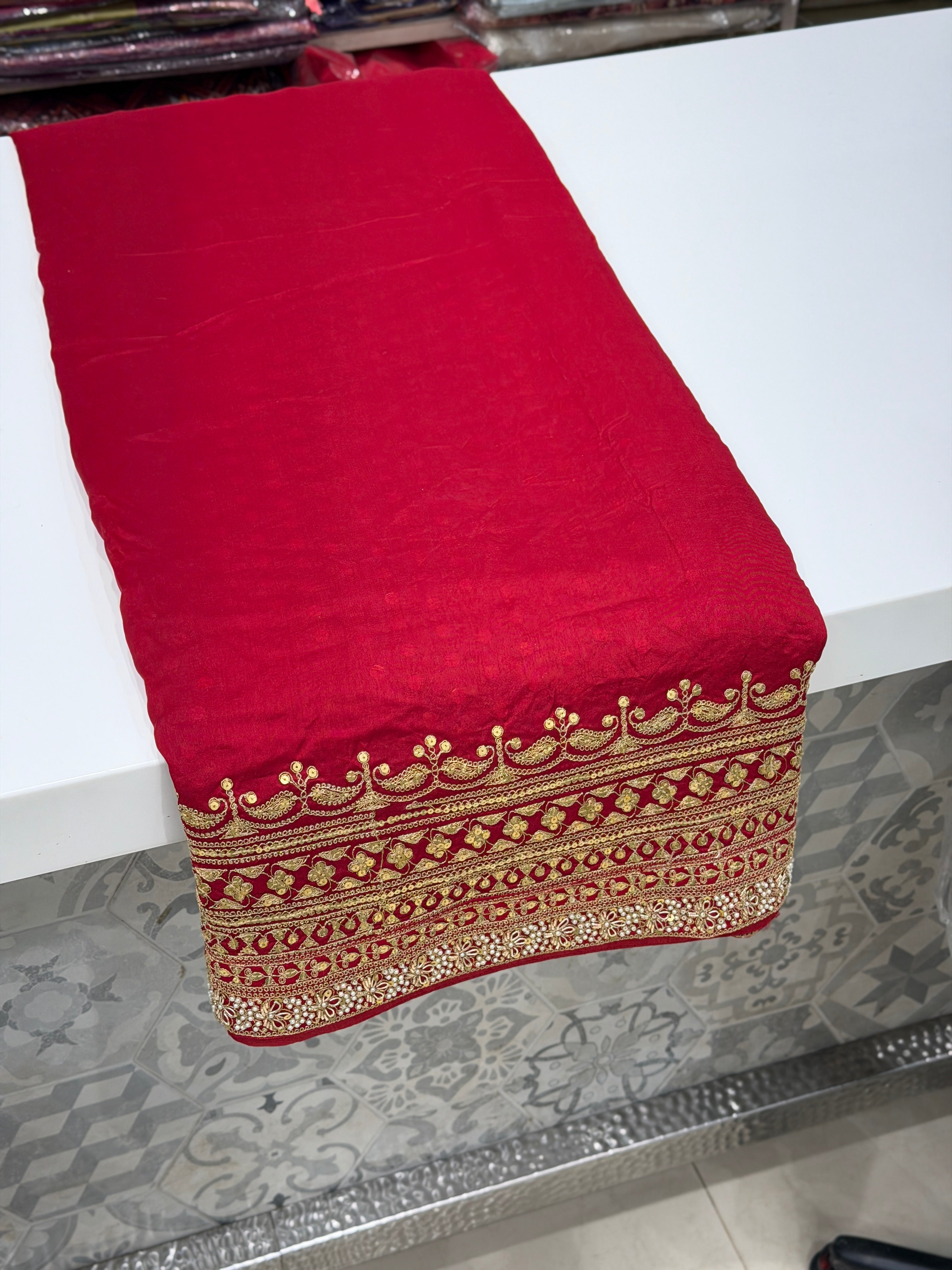 Red Pure Silk Sabyasachi Inspired Marodi Sequin Jaal Pallu Saree