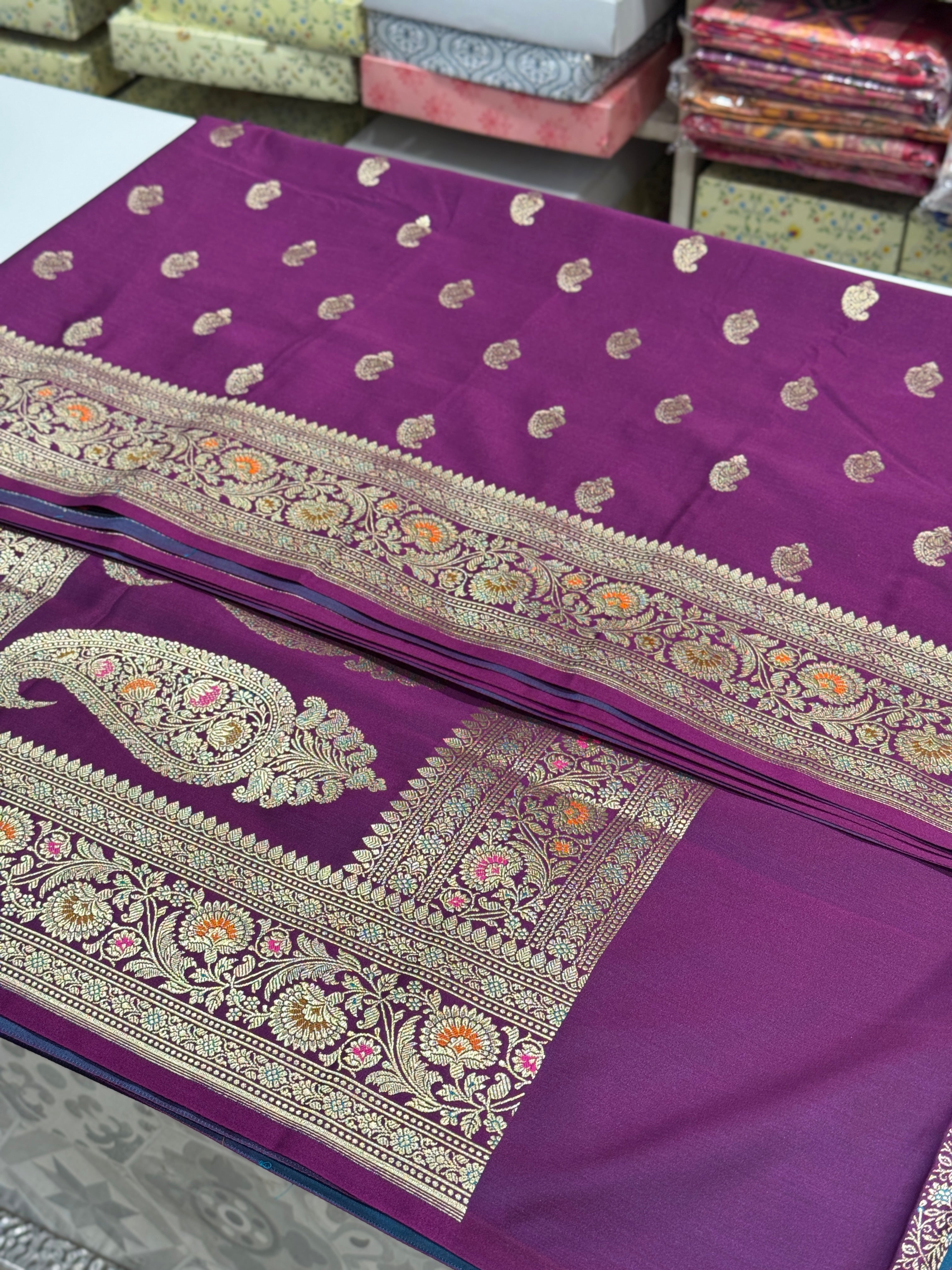 Cross Violet Banarasi Meenakari Saree