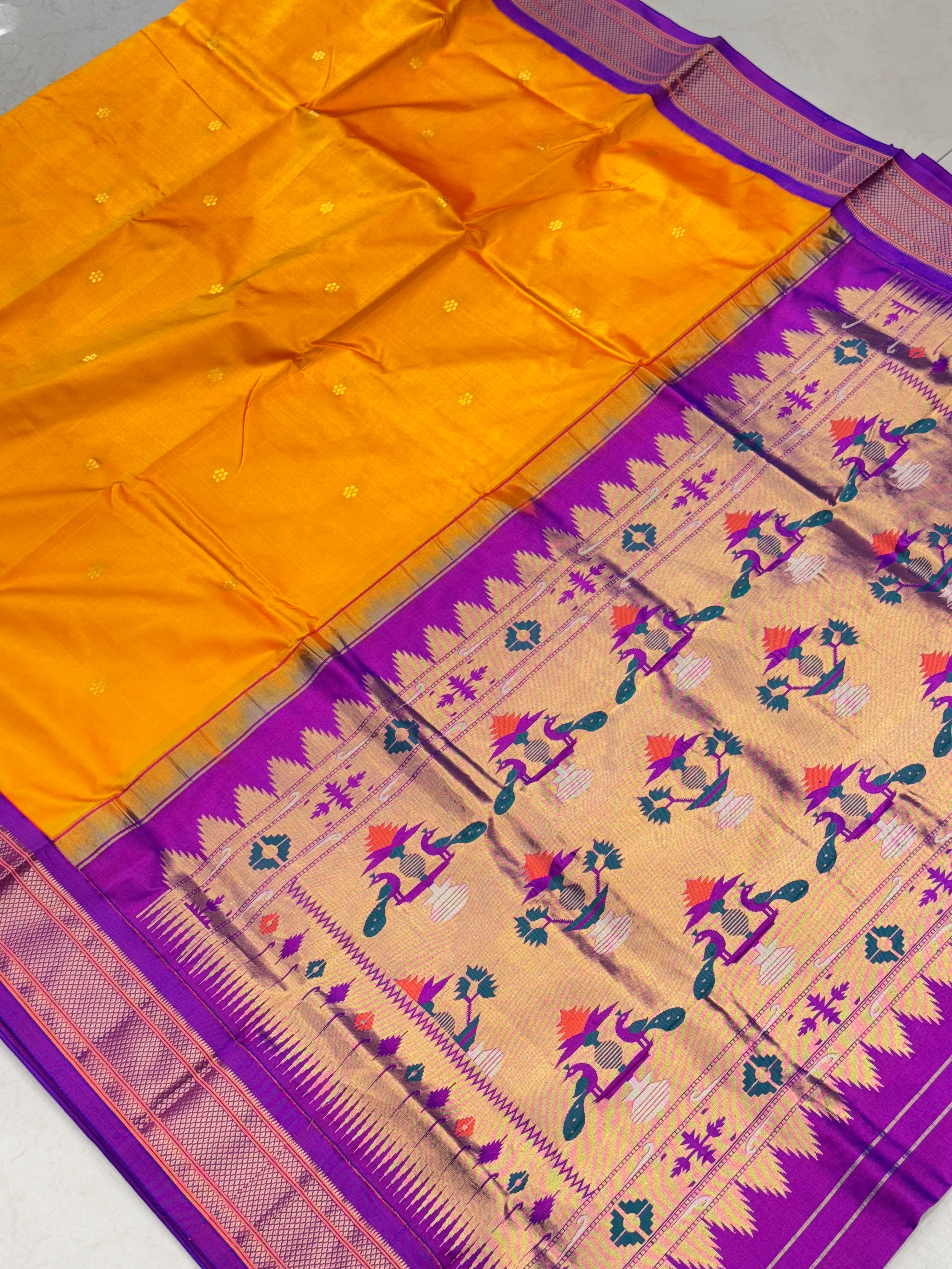 Yellow Violet Morbangdi Paithani Saree