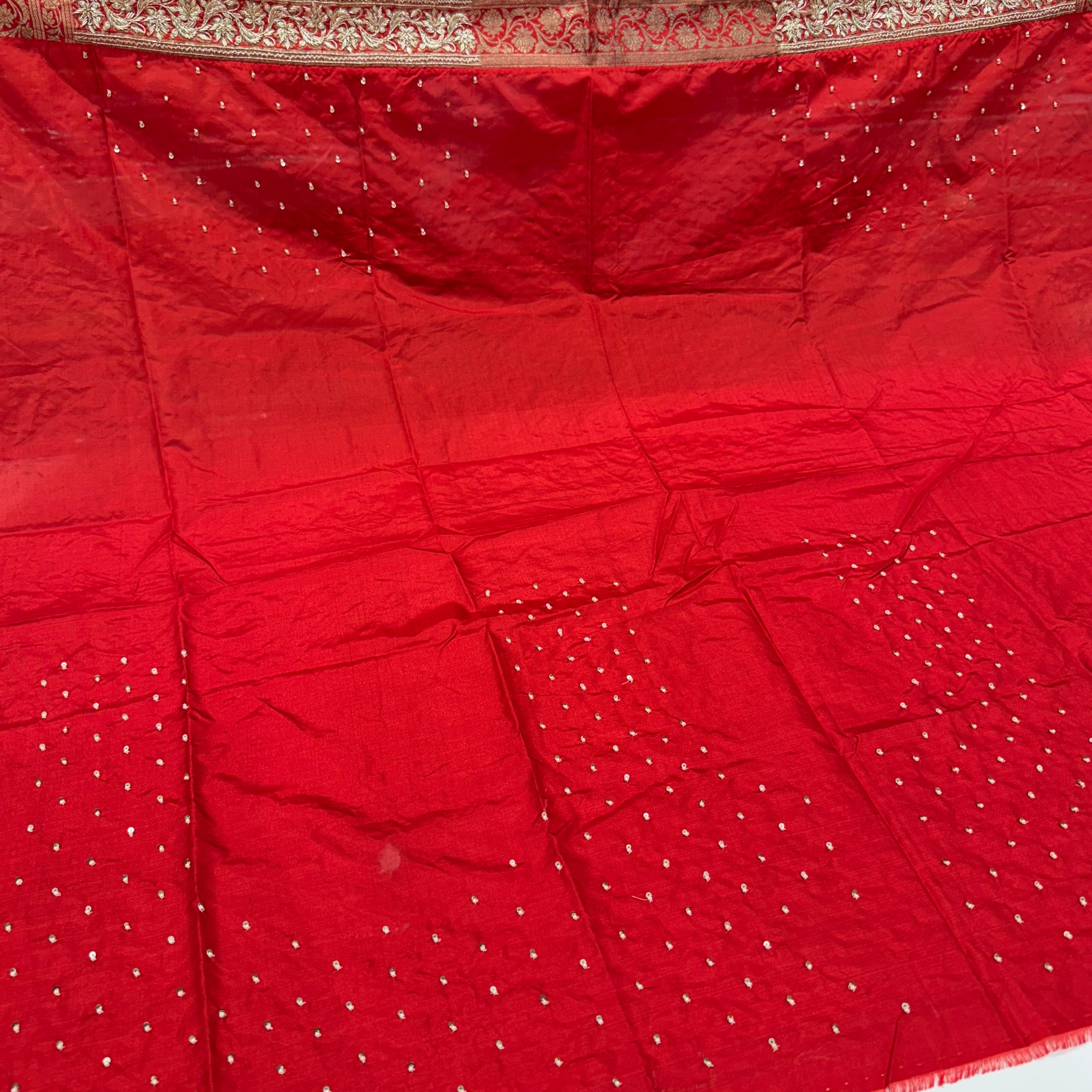 Red Silk Hand Embroidery Blouse Piece
