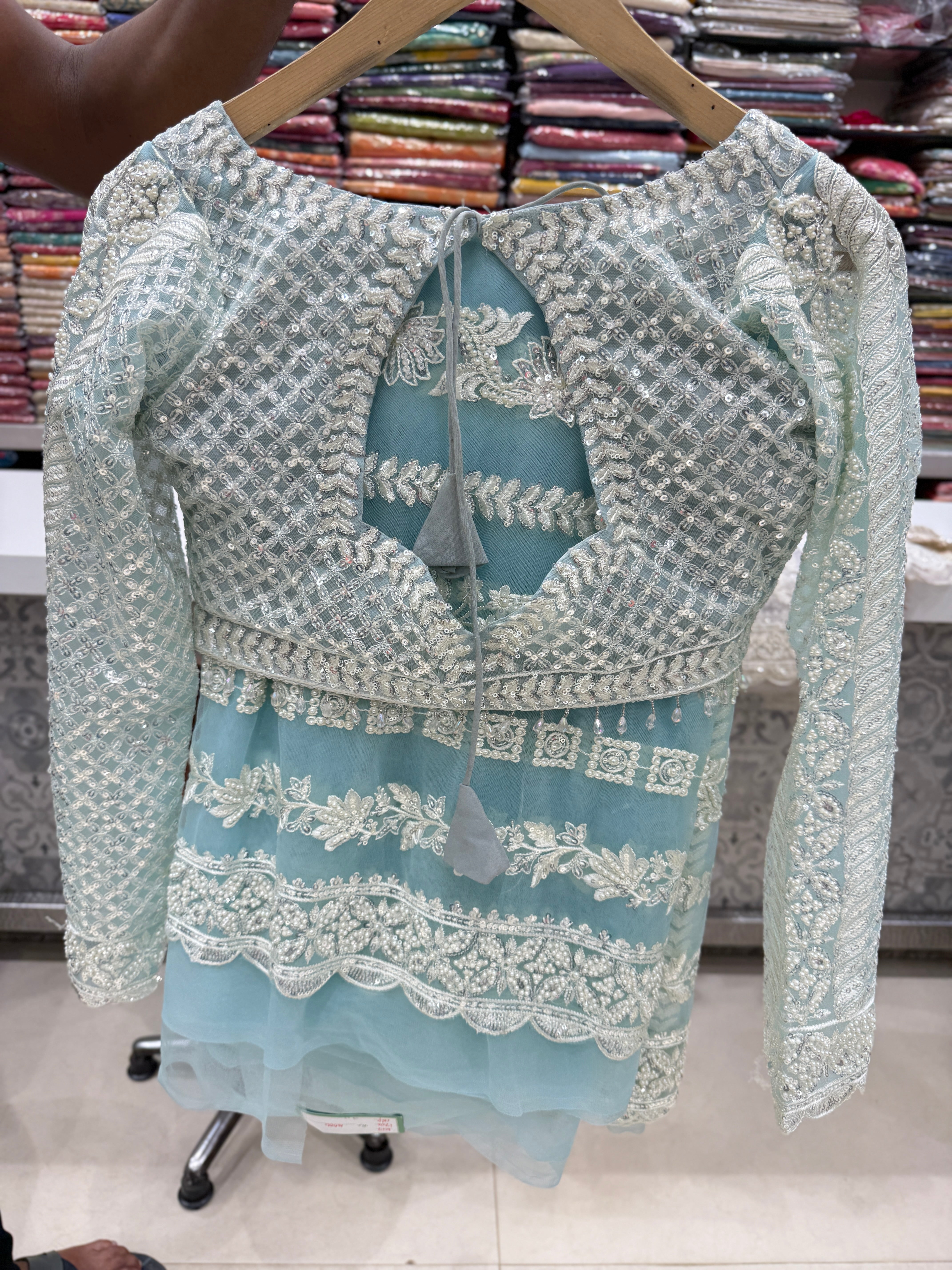 Blue Soft Net Embroidery Saree with Ready Heavy Blouse