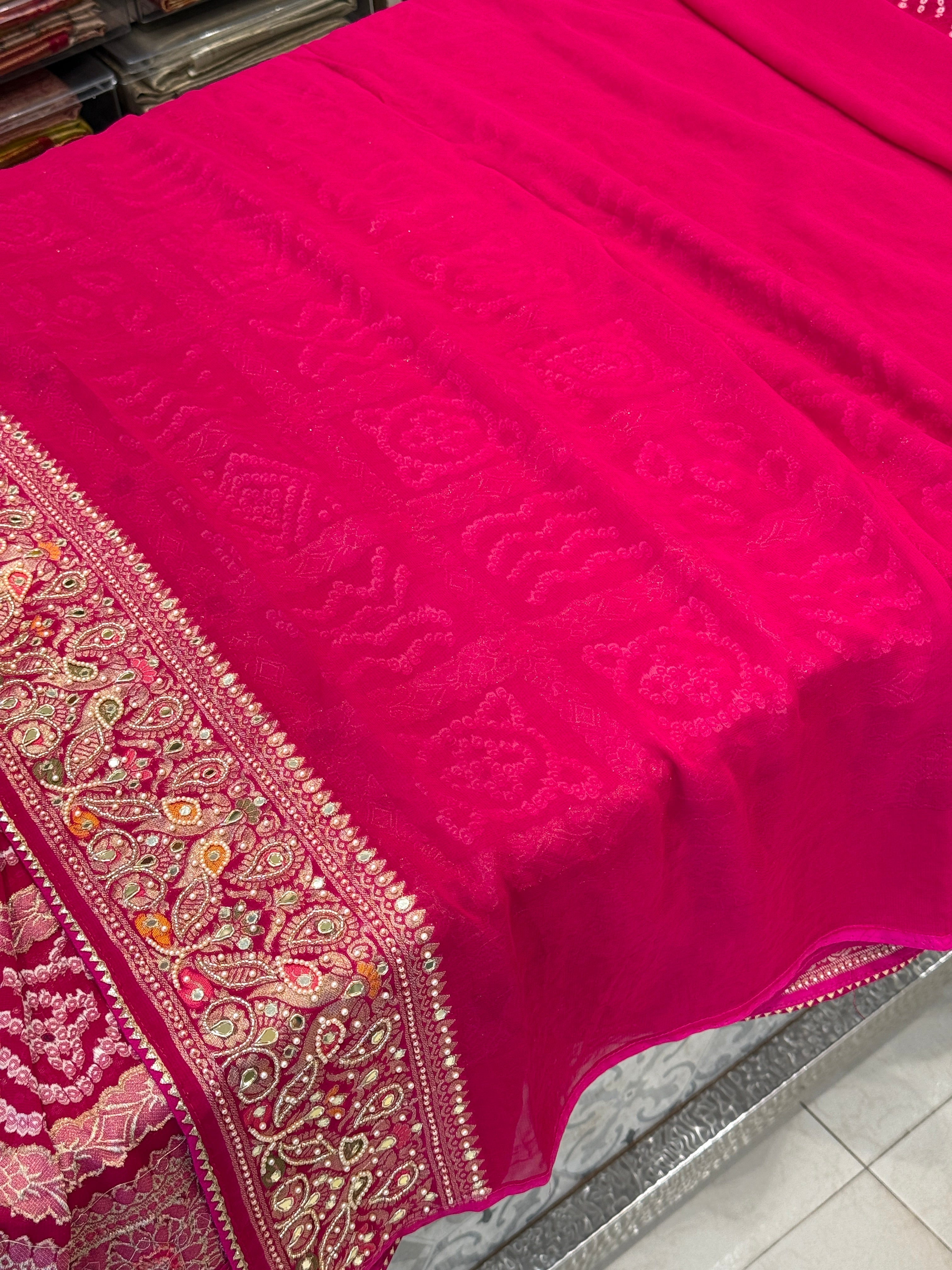 Rani Gharchola Moti Hand Embroidery Saree