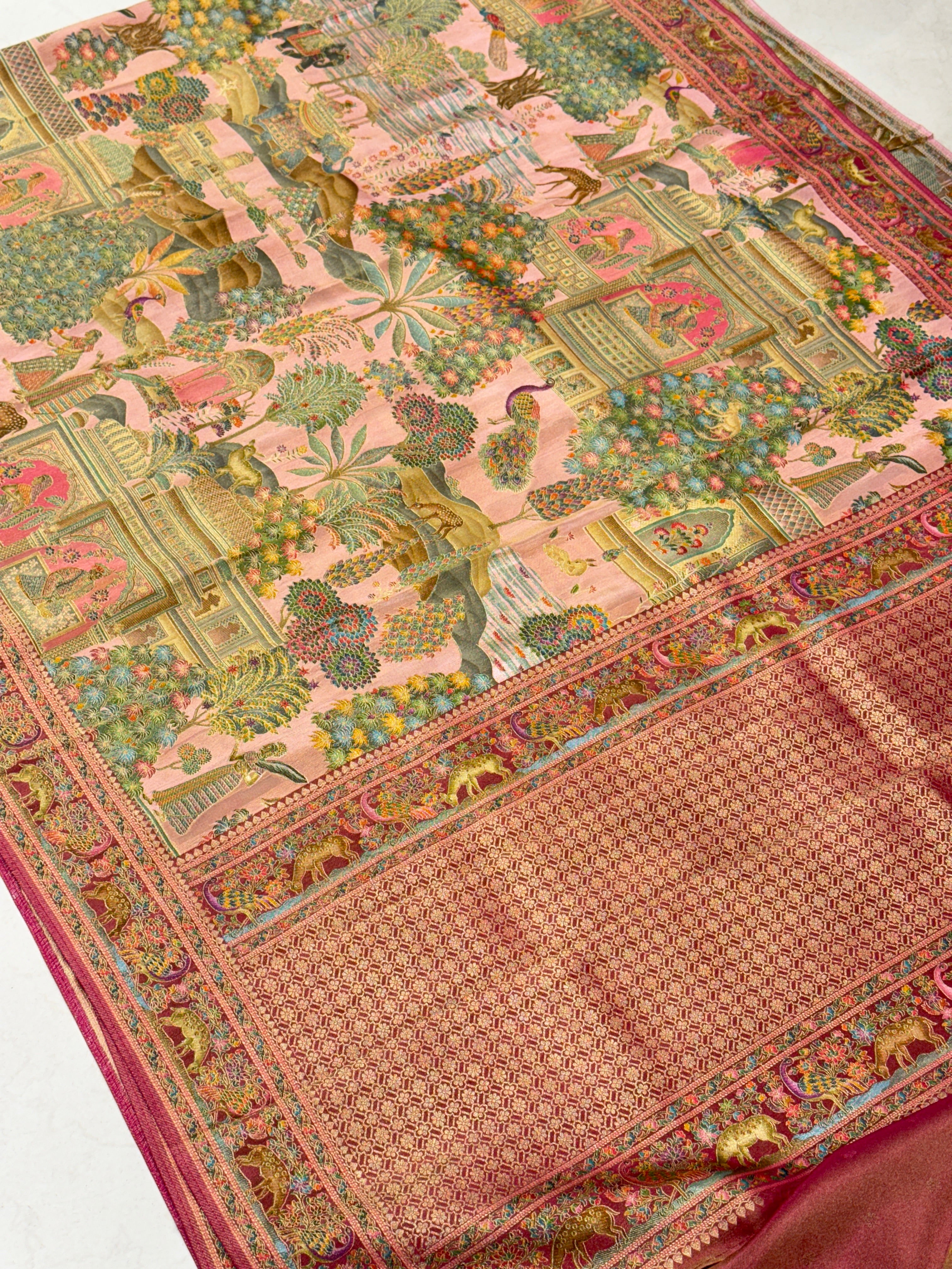 Pink Jodha Akbar Theme Pashmina Style Darbur Silk Saree