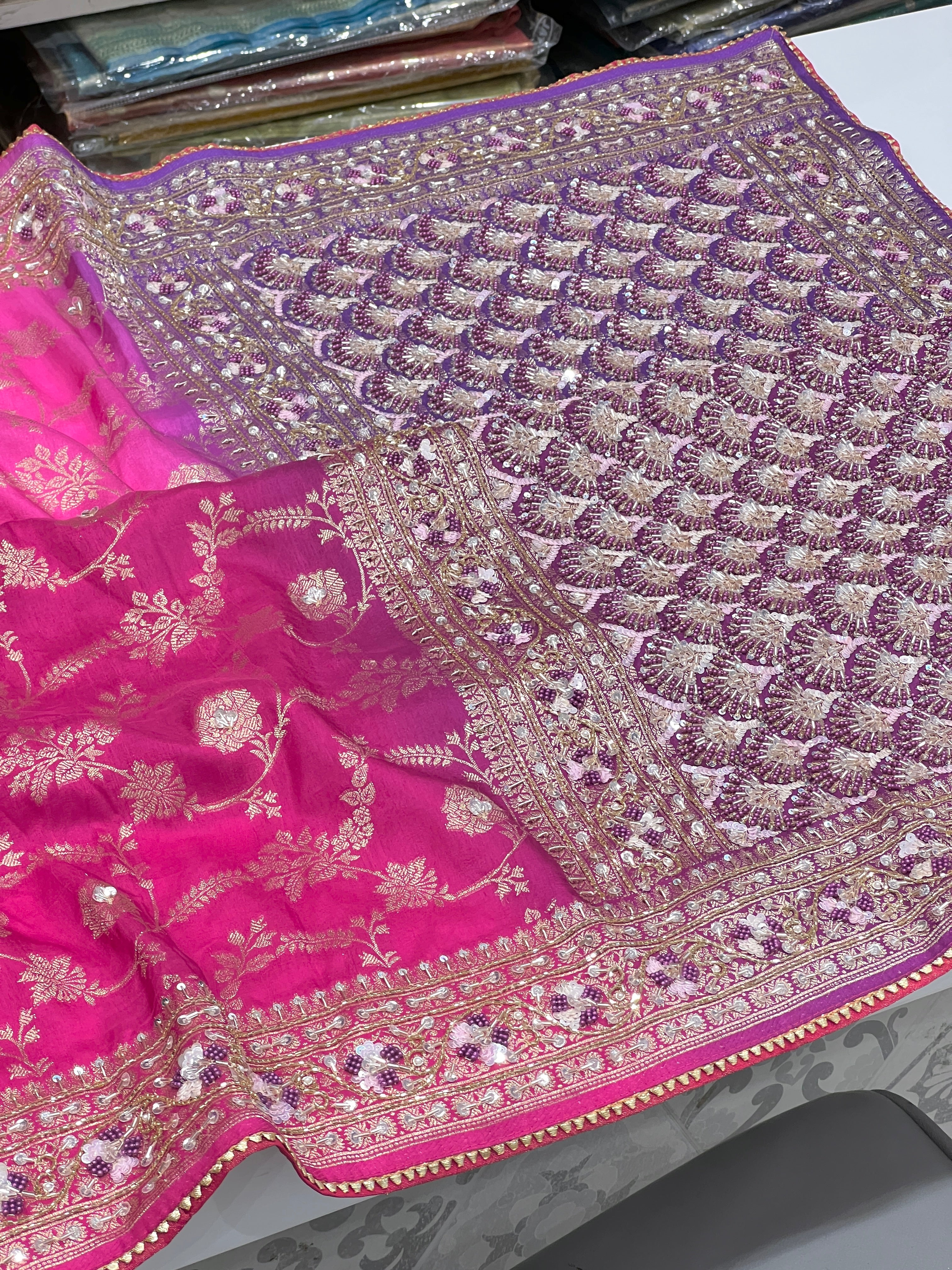 Shaded 4D Munga Silk Hand Embroidery Saree