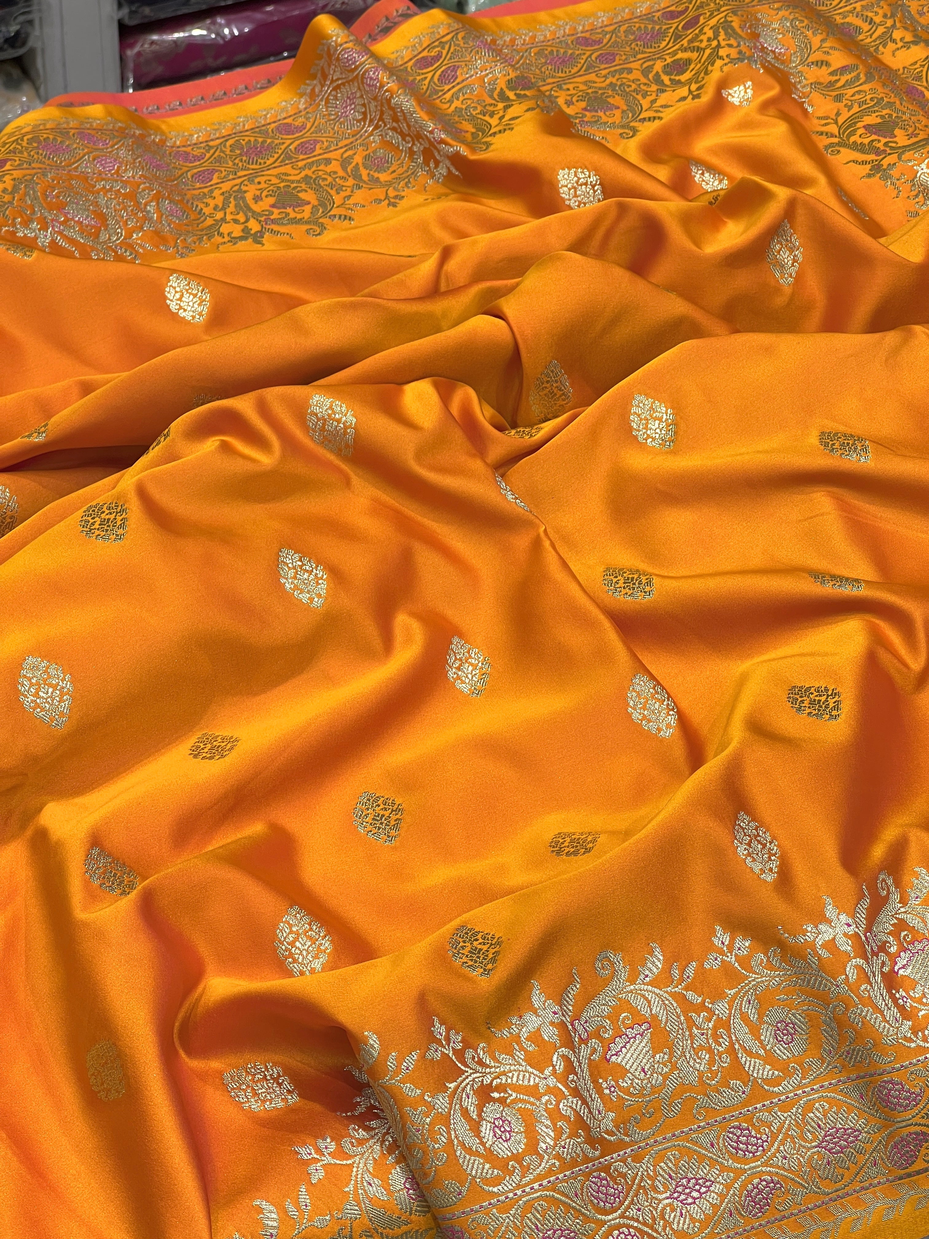 Yellowish Orange Banarasi Butti Saree