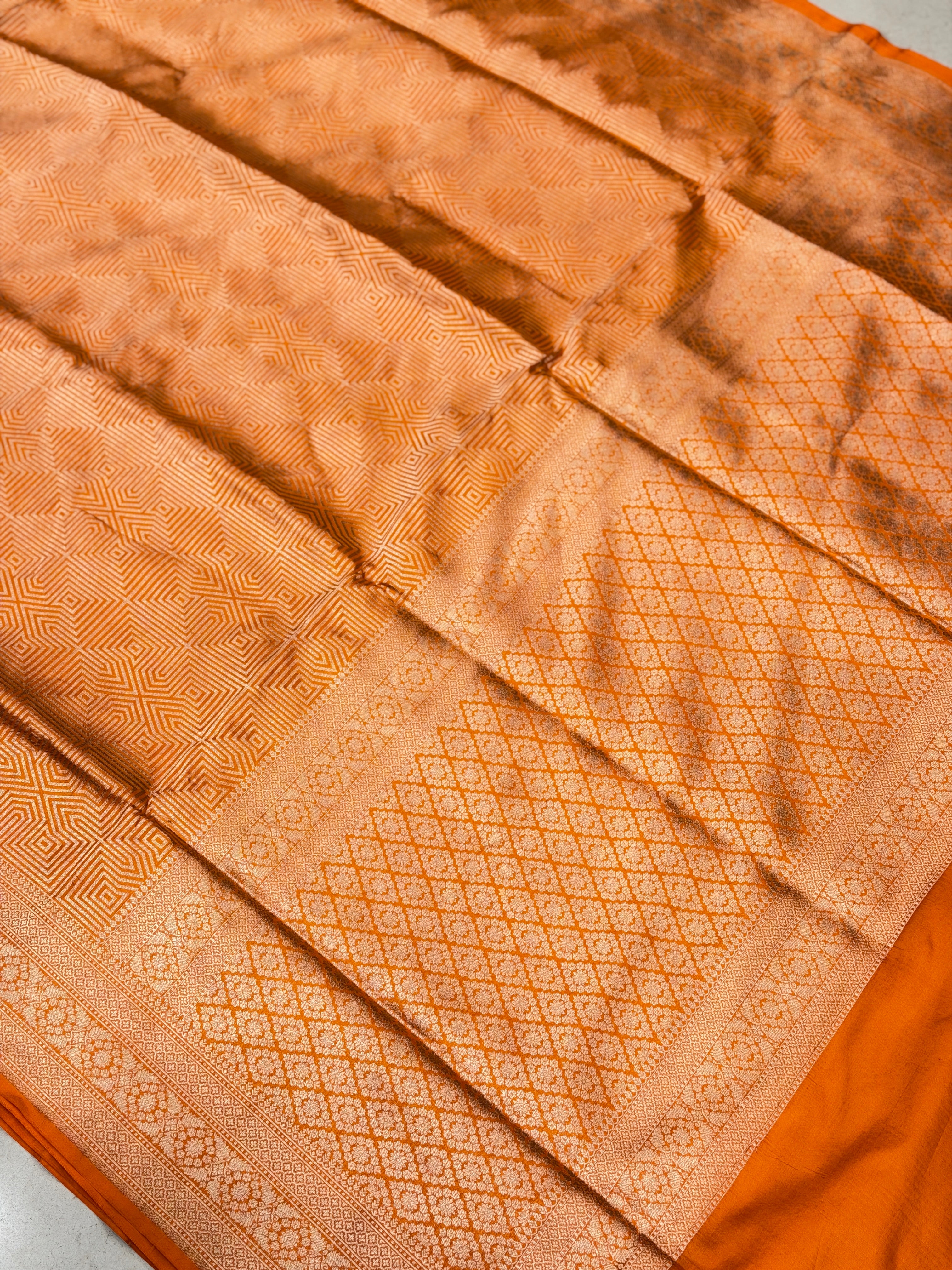 Rust Orange Handloom Banarasi Katan Silk Brocade Contemporary Saree