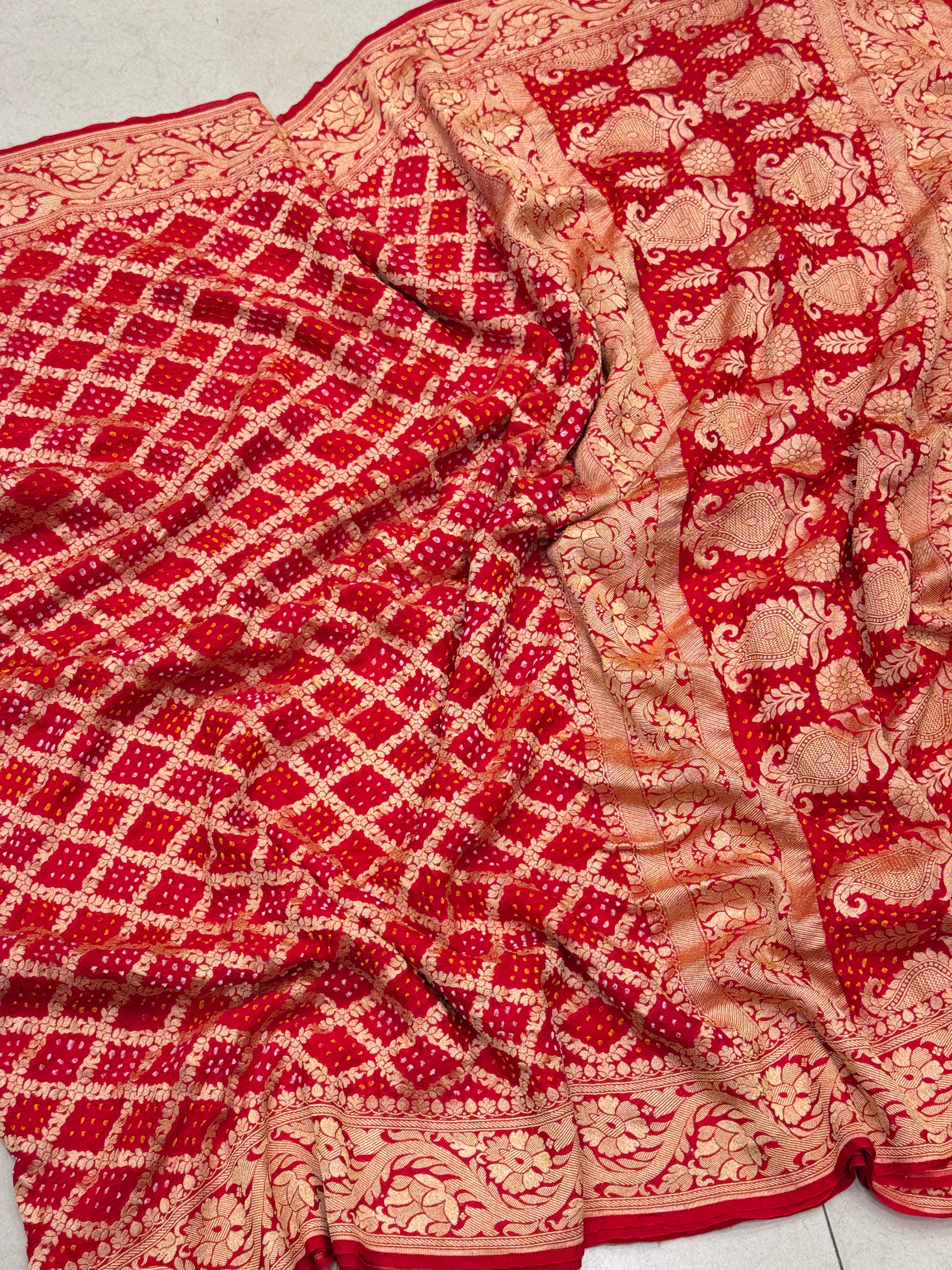 Red Bandhej Bandhini Saree