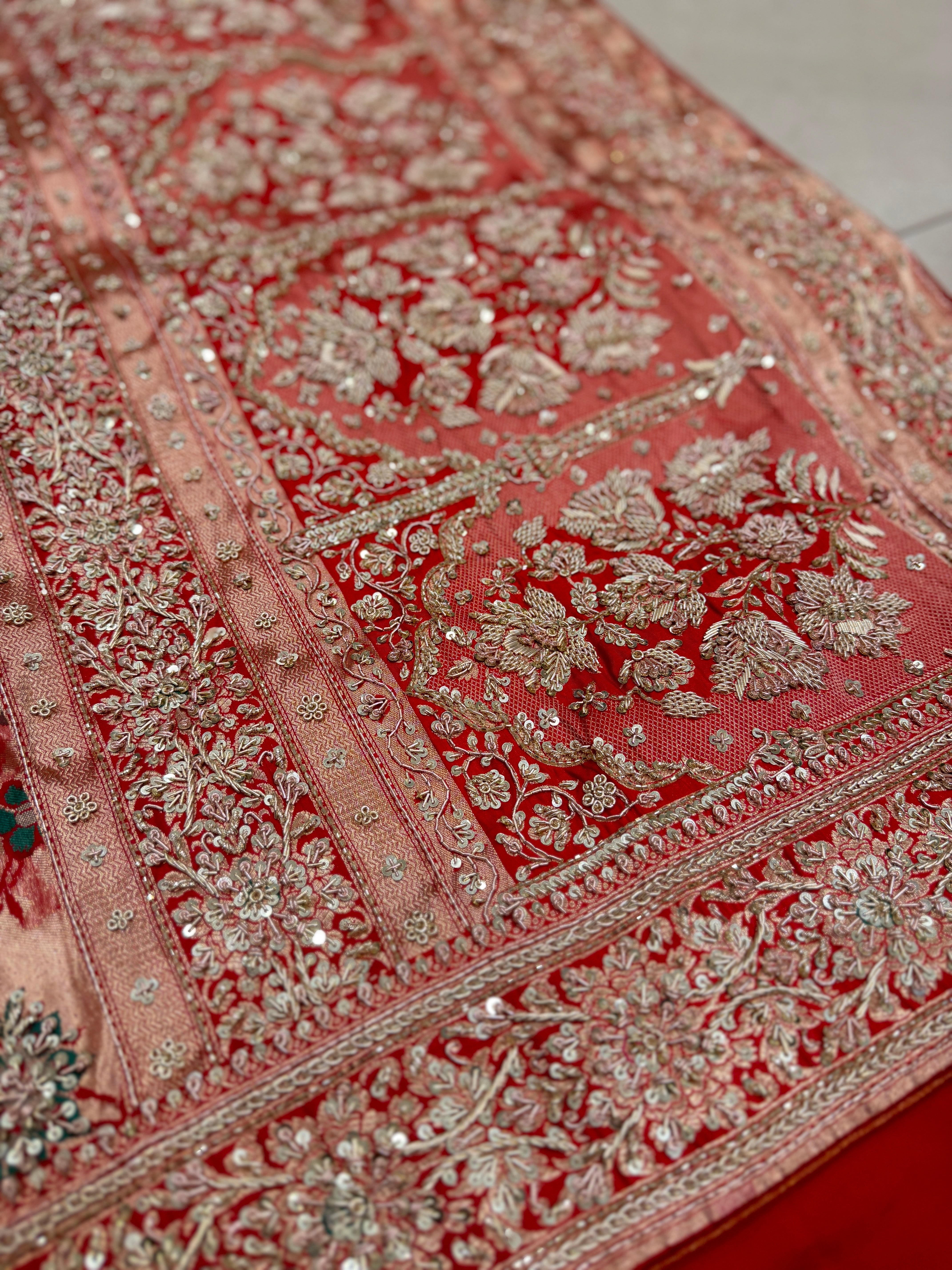 Banarasi Katan Tissue Meenakari Weave Zardosi Hand Embroidery Saree