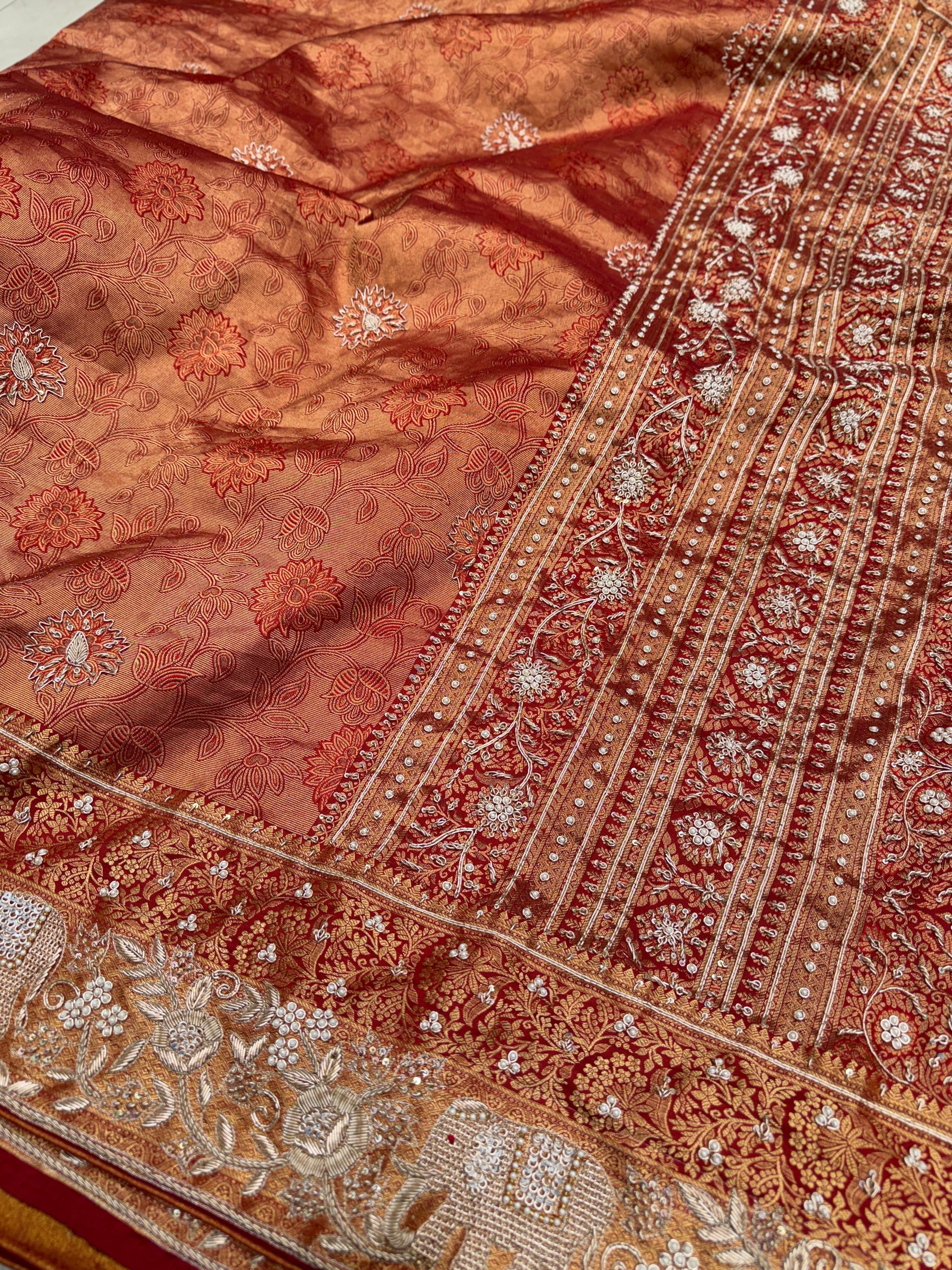 Maroon Brocade Kanjivaram Zardodi Hand Embroidery Saree