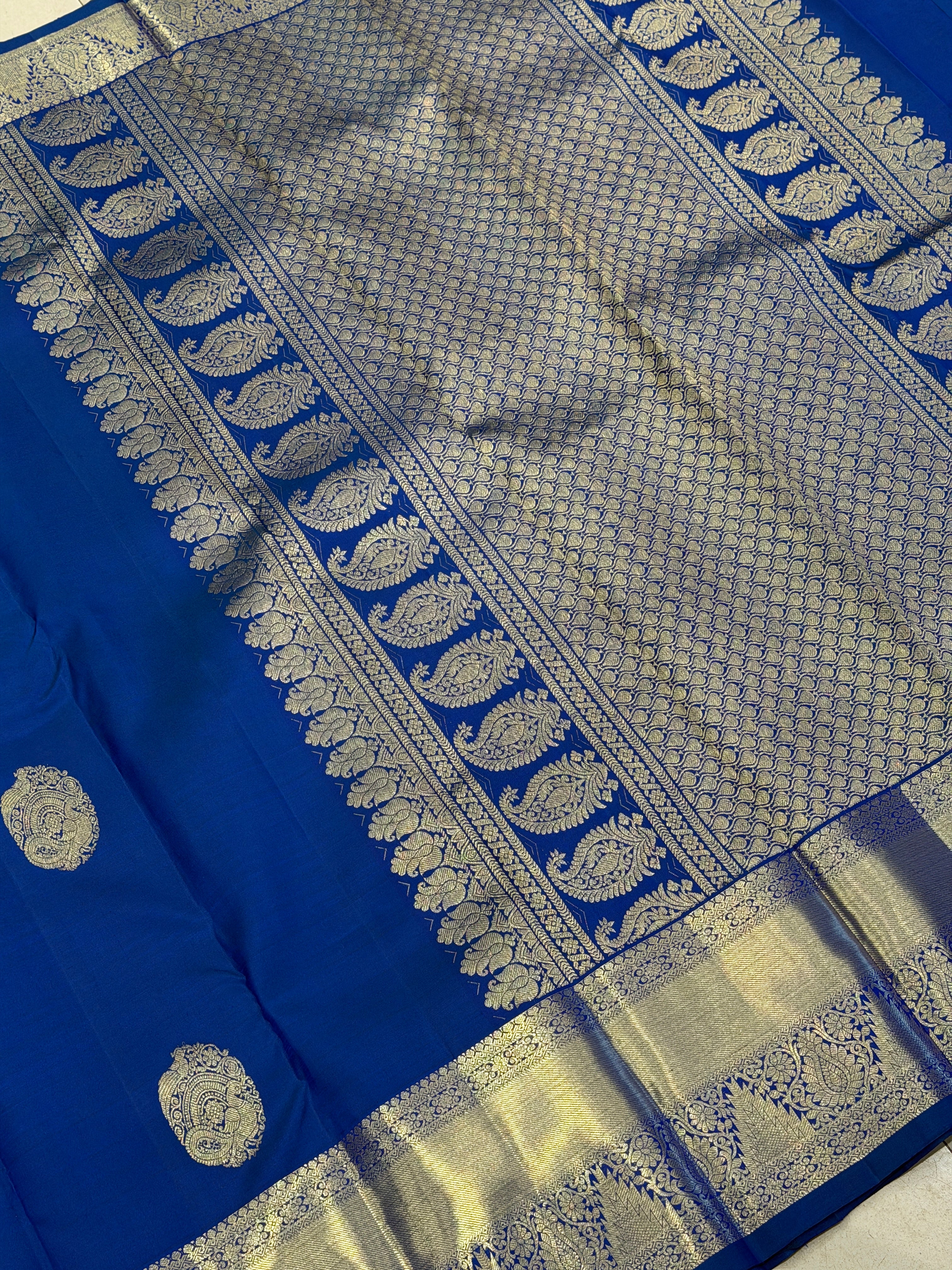 Royal Blue Peacock Motif Handloom Pure Silk Kanjivaram Saree