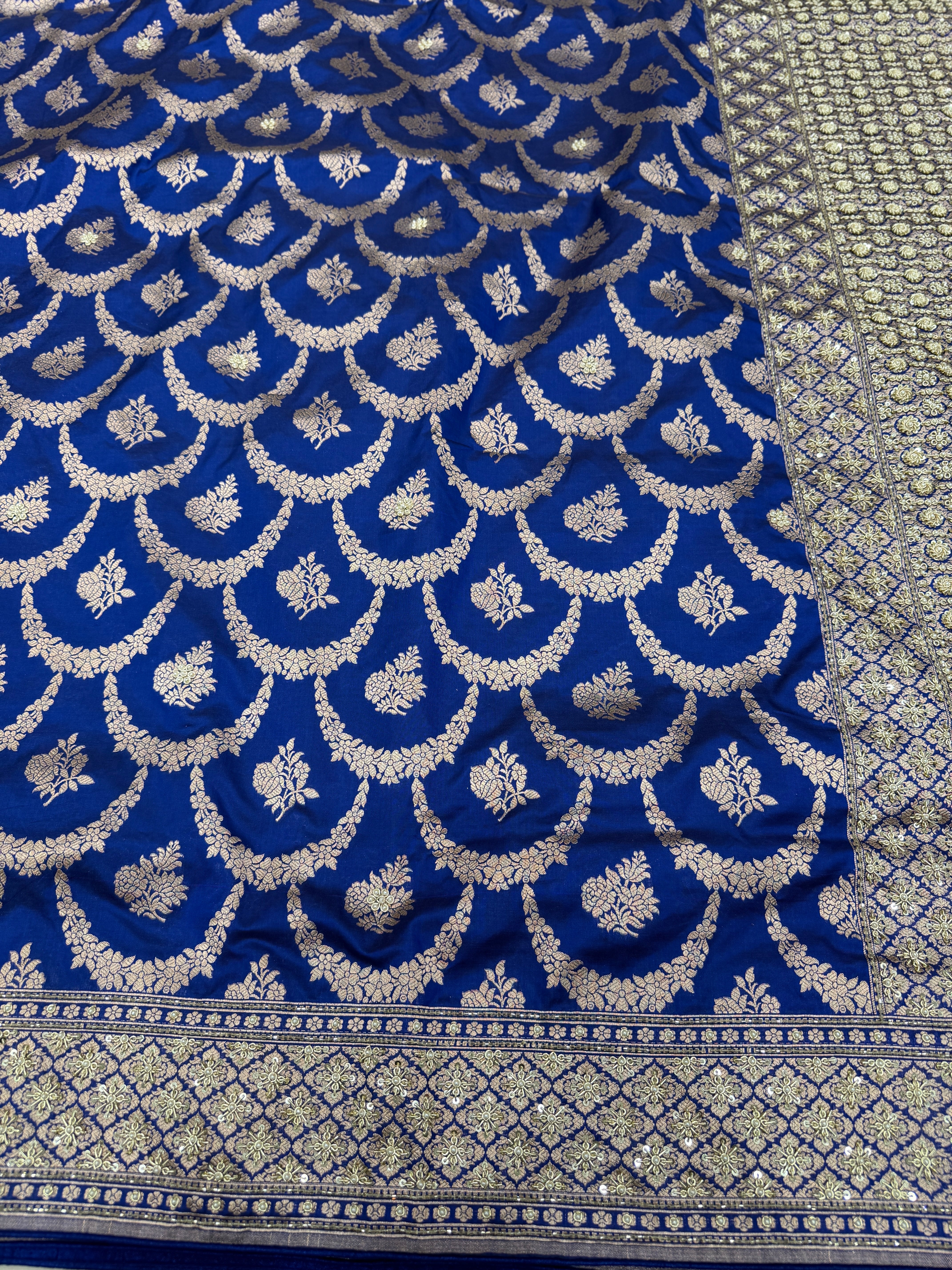 Blue Handloom Banarasi Katan Zardosi Hand Embroidery Saree