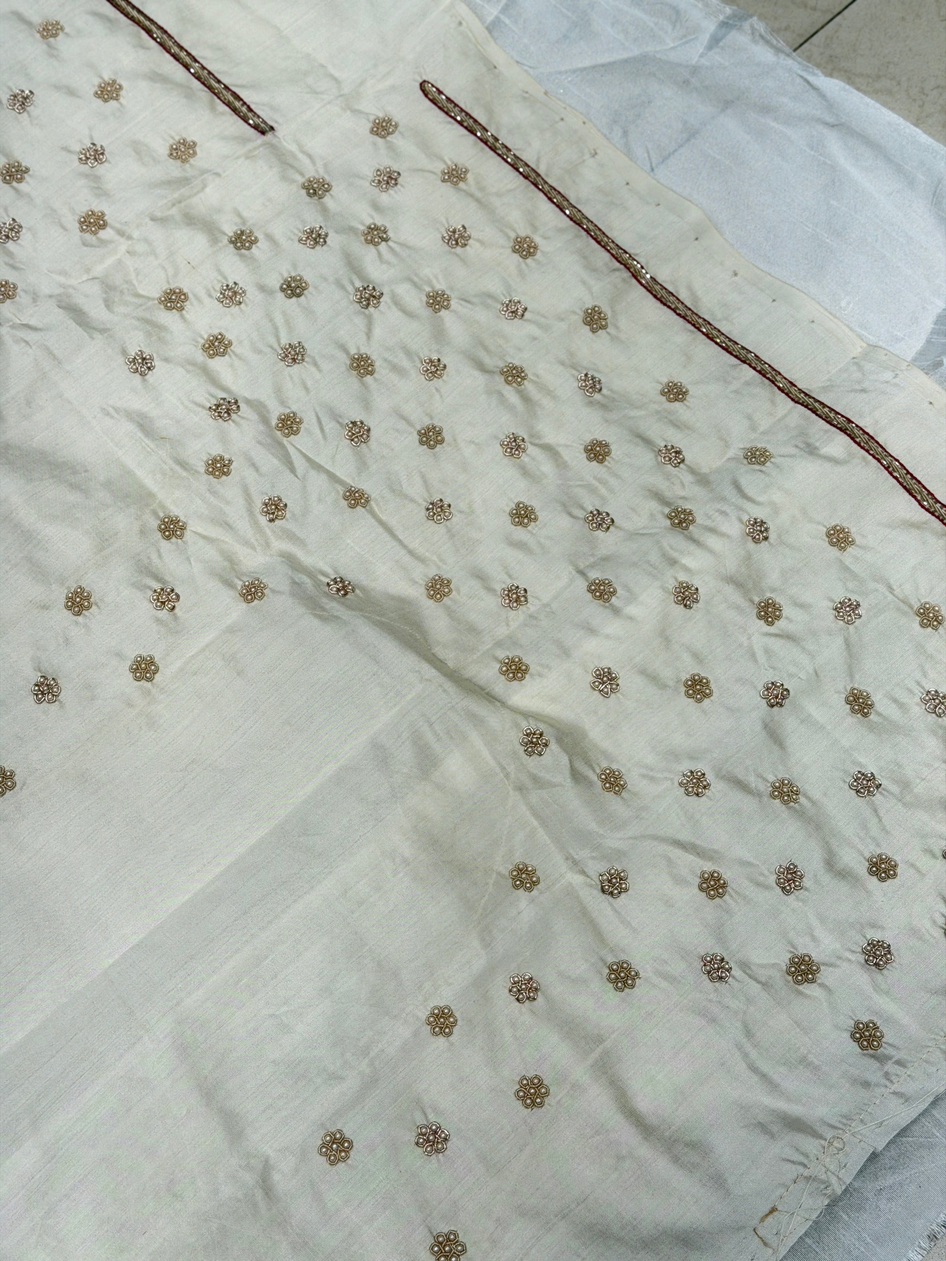 Pure Silk Moti White Zardosi Blouse Piece